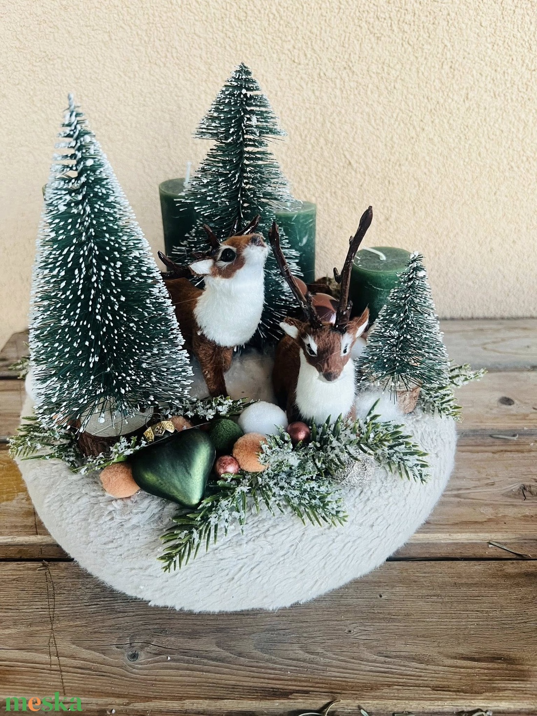 Szarvasos erdős téli táj-adventi 4 gyertyás asztaldísz - karácsony - adventi díszek - adventi asztaldísz - Meska.hu