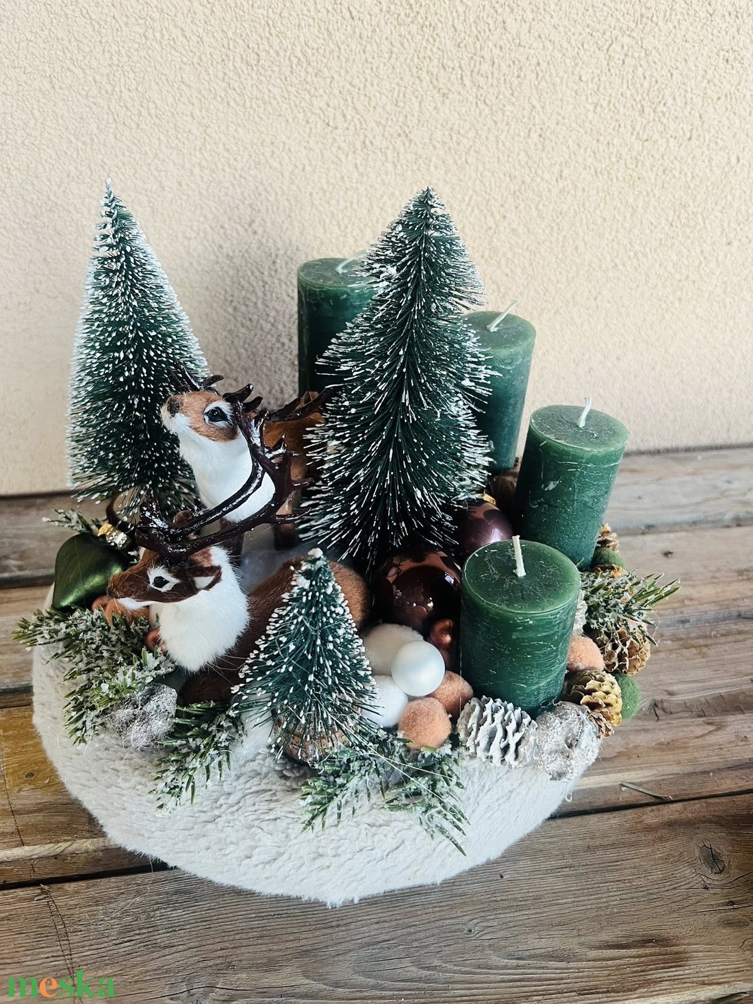 Szarvasos erdős téli táj-adventi 4 gyertyás asztaldísz - karácsony - adventi díszek - adventi asztaldísz - Meska.hu
