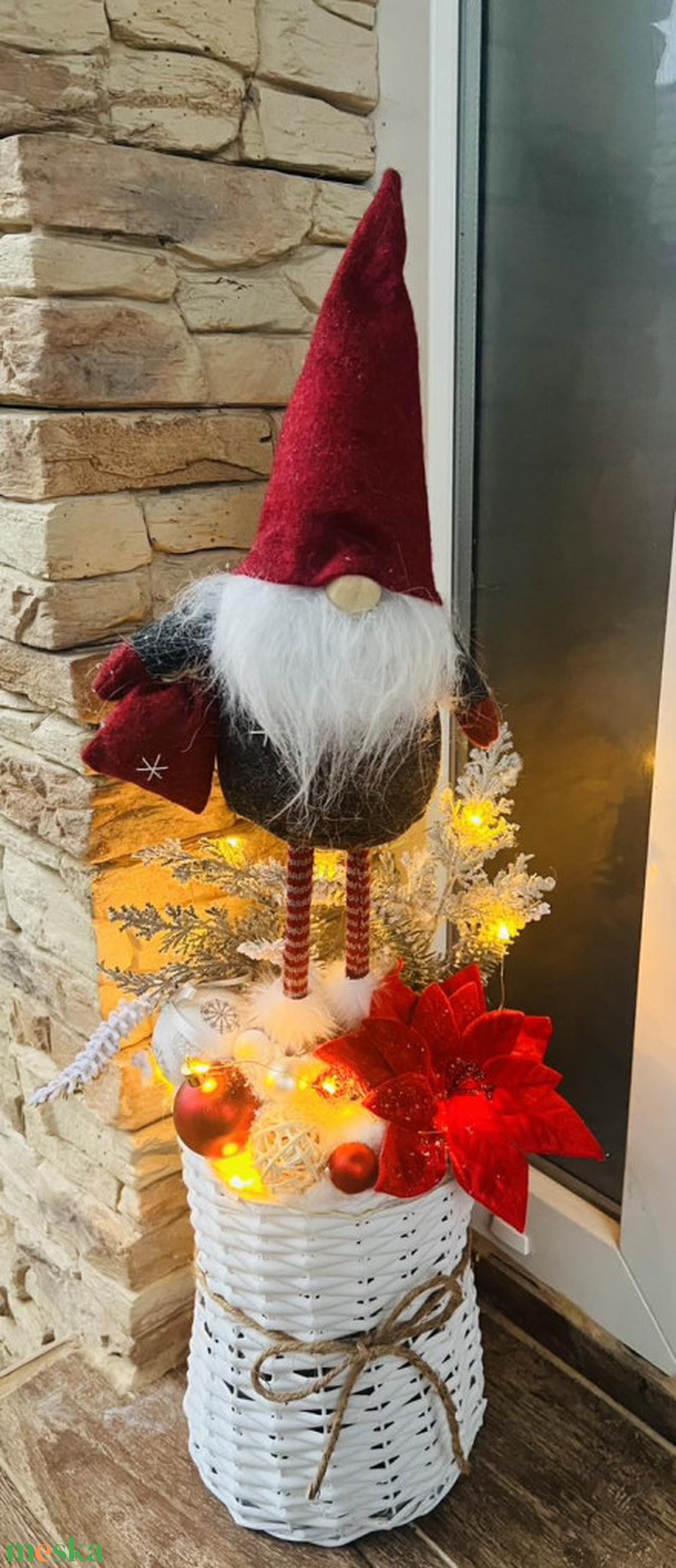 Vendégváró dekoráció 74 cm  piros manó LED világítással Fontos: Ez a vendégváró dekoráció mérete miatt nem rendelhető - karácsony - adventi díszek - adventi ajtódísz - Meska.hu