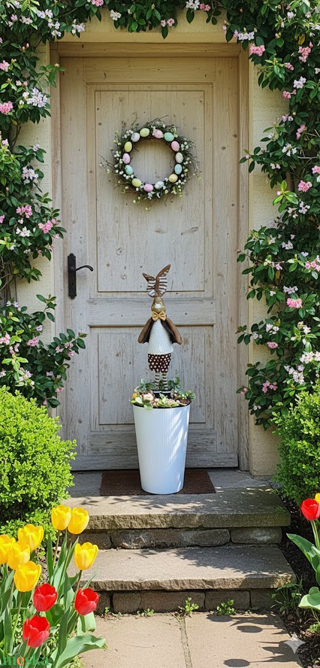 87 cm magas nyulas vendégváró dekor � fehér kaspóban, barna és natúr színekkel - otthon & életmód - dekoráció - asztal és polc dekoráció - asztaldísz - Meska.hu