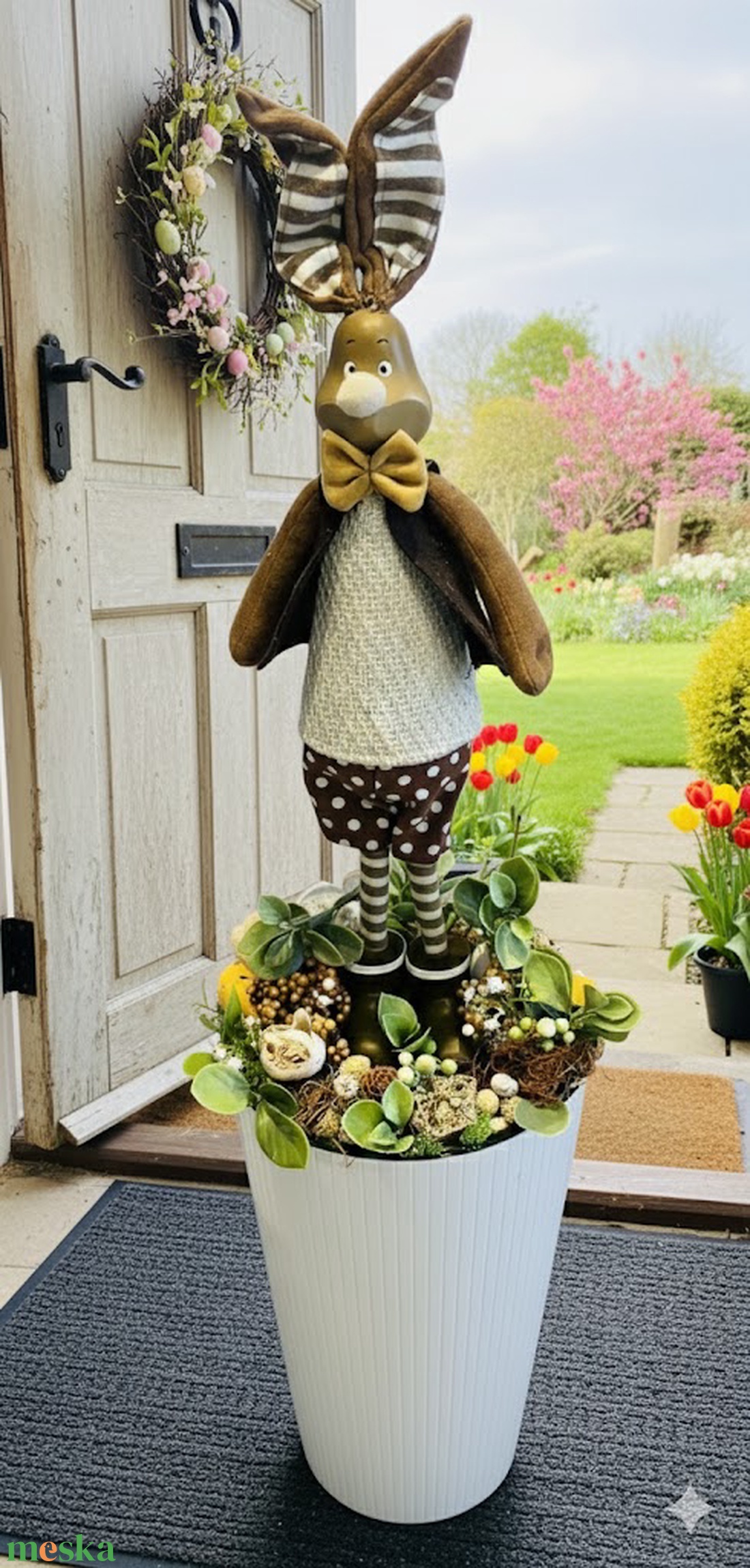 87 cm magas nyulas vendégváró dekor � fehér kaspóban, barna és natúr színekkel - otthon & életmód - dekoráció - asztal és polc dekoráció - asztaldísz - Meska.hu