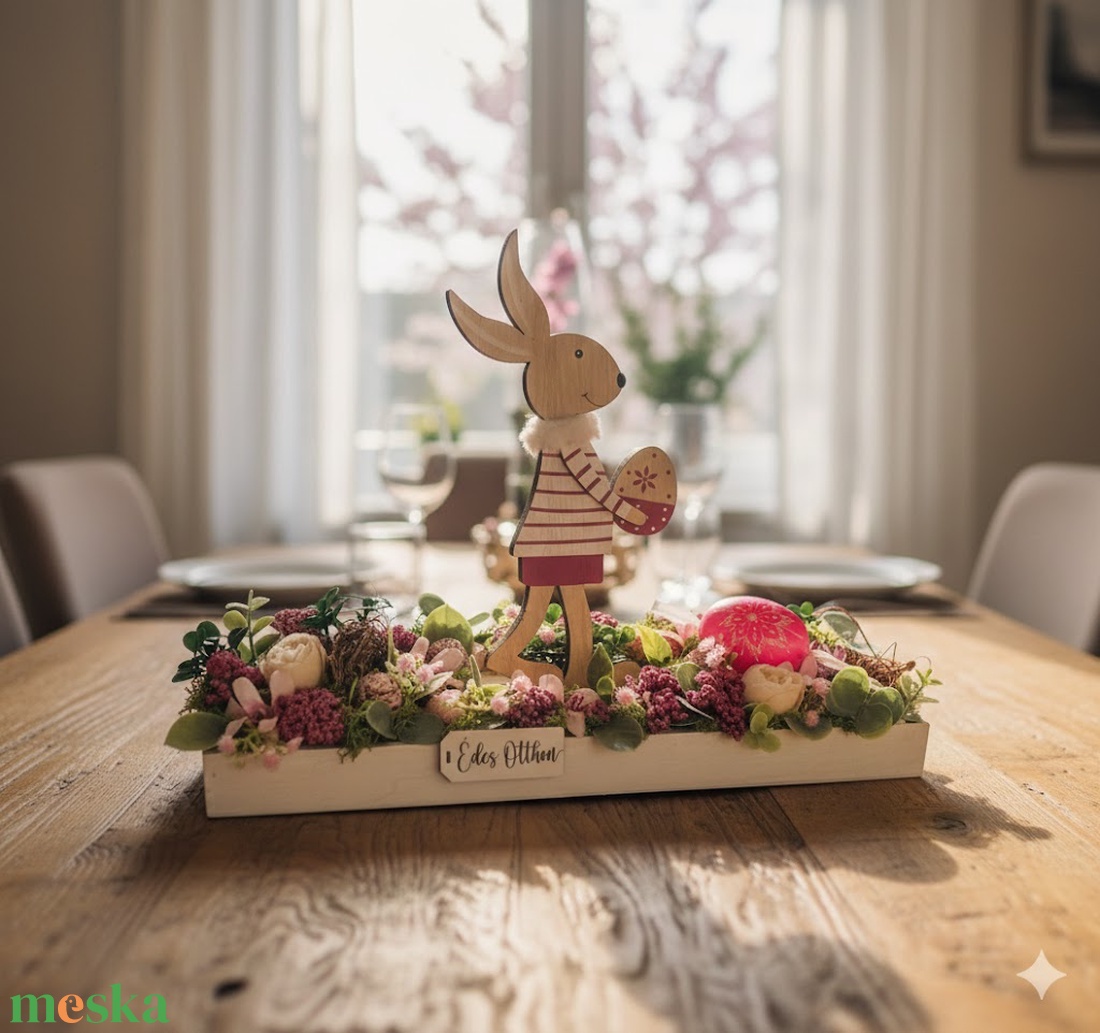 Tavaszi 35 cm-es nyulas asztaldísz � tavaszi, húsvéti dekoráció Édes otthon felirattal - otthon & életmód - dekoráció - húsvéti asztaldíszek - Meska.hu