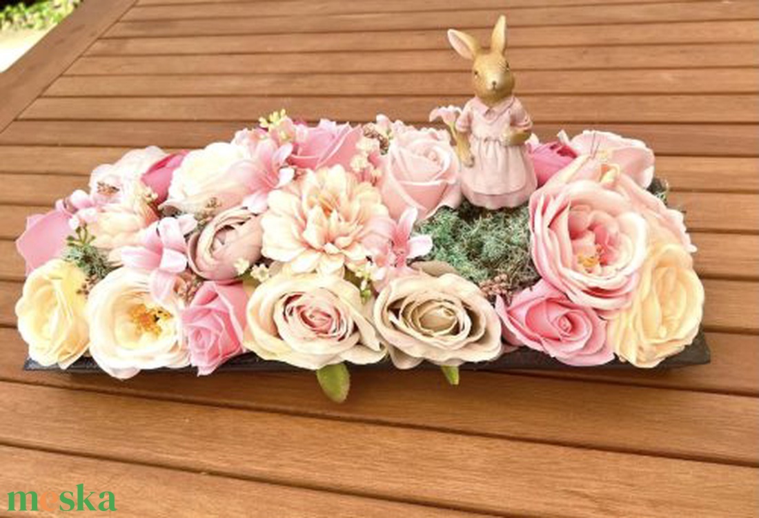 Nagyméretű húsvéti asztaldísz nyuszival - ünnepi díszek, dekorációk - húsvéti díszek és dekorációk - húsvéti virágos díszek - Meska.hu