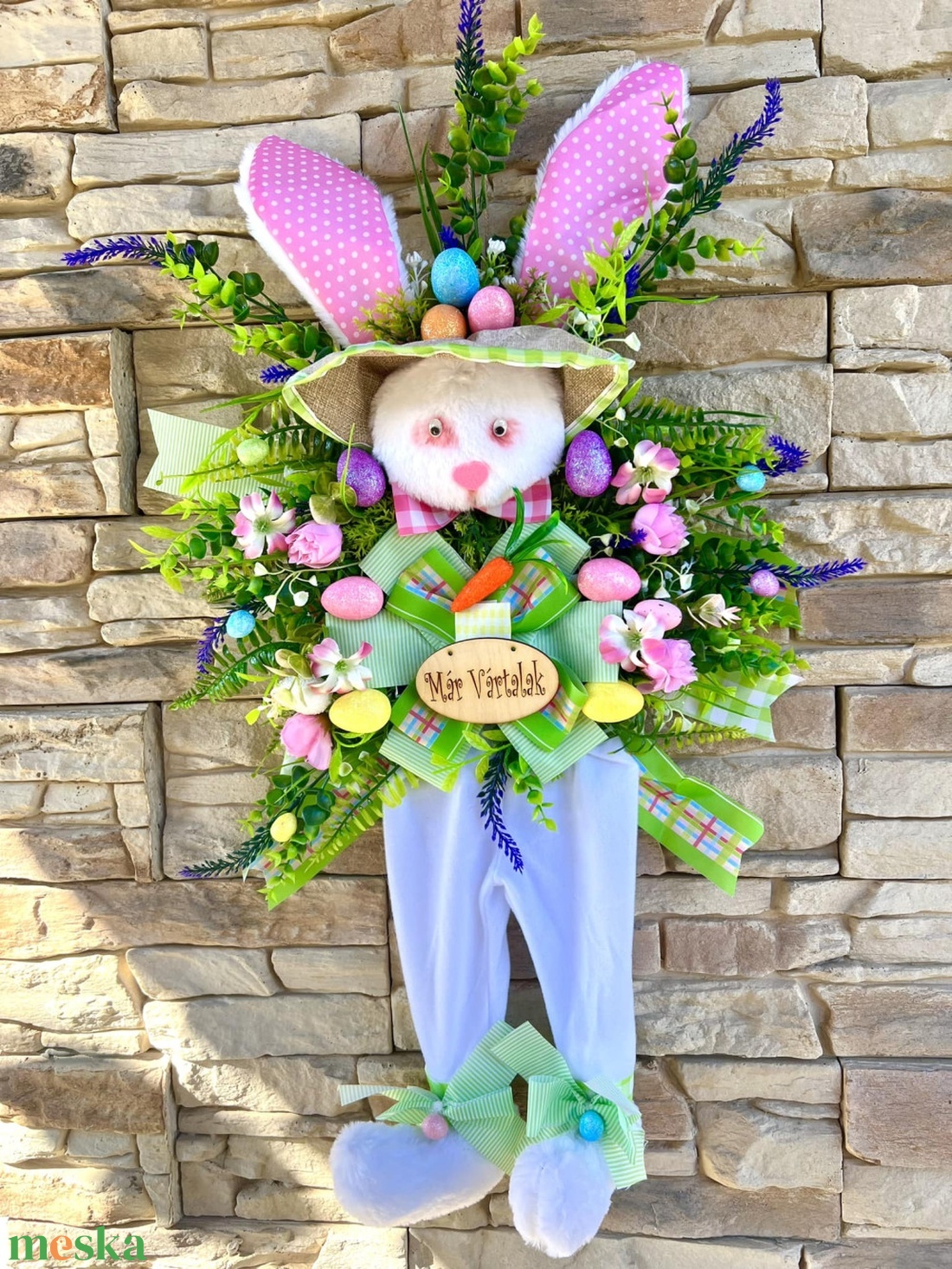 Nagyméretű ajtódísz húsvéti nyuszis - ünnepi díszek, dekorációk - húsvéti díszek és dekorációk - húsvéti ajtódísz, kopogtató - Meska.hu