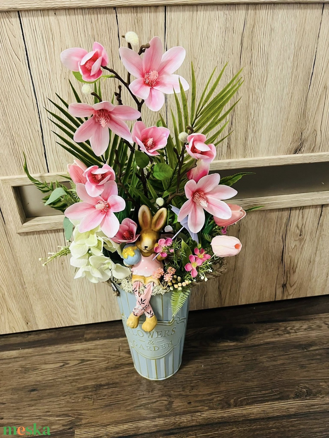 Húsvéti  Nyulas vendégváró magnóliával  - otthon & életmód - virágdekoráció - virágdíszek - asztali virágdísz - Meska.hu