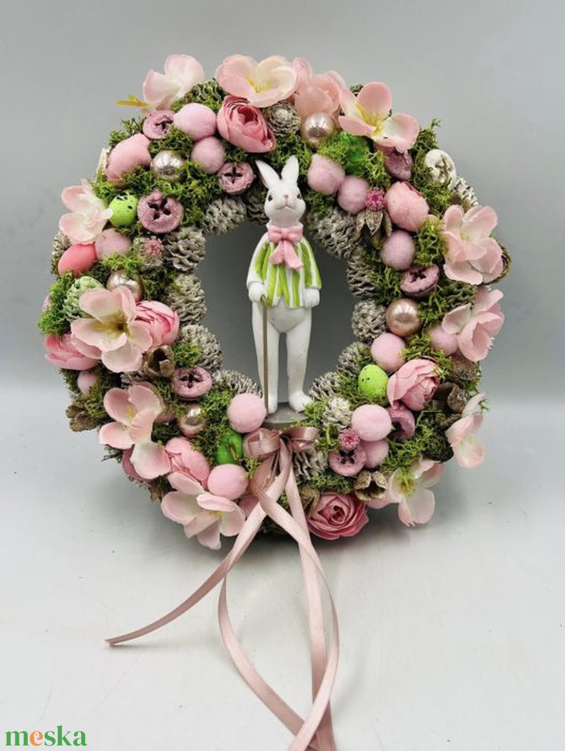 Rózsaszín�zöld nyuszis húsvéti ajtódísz � 24 cm - otthon & életmód - dekoráció - ajtó- és ablak dekoráció - ajtódísz & kopogtató - Meska.hu