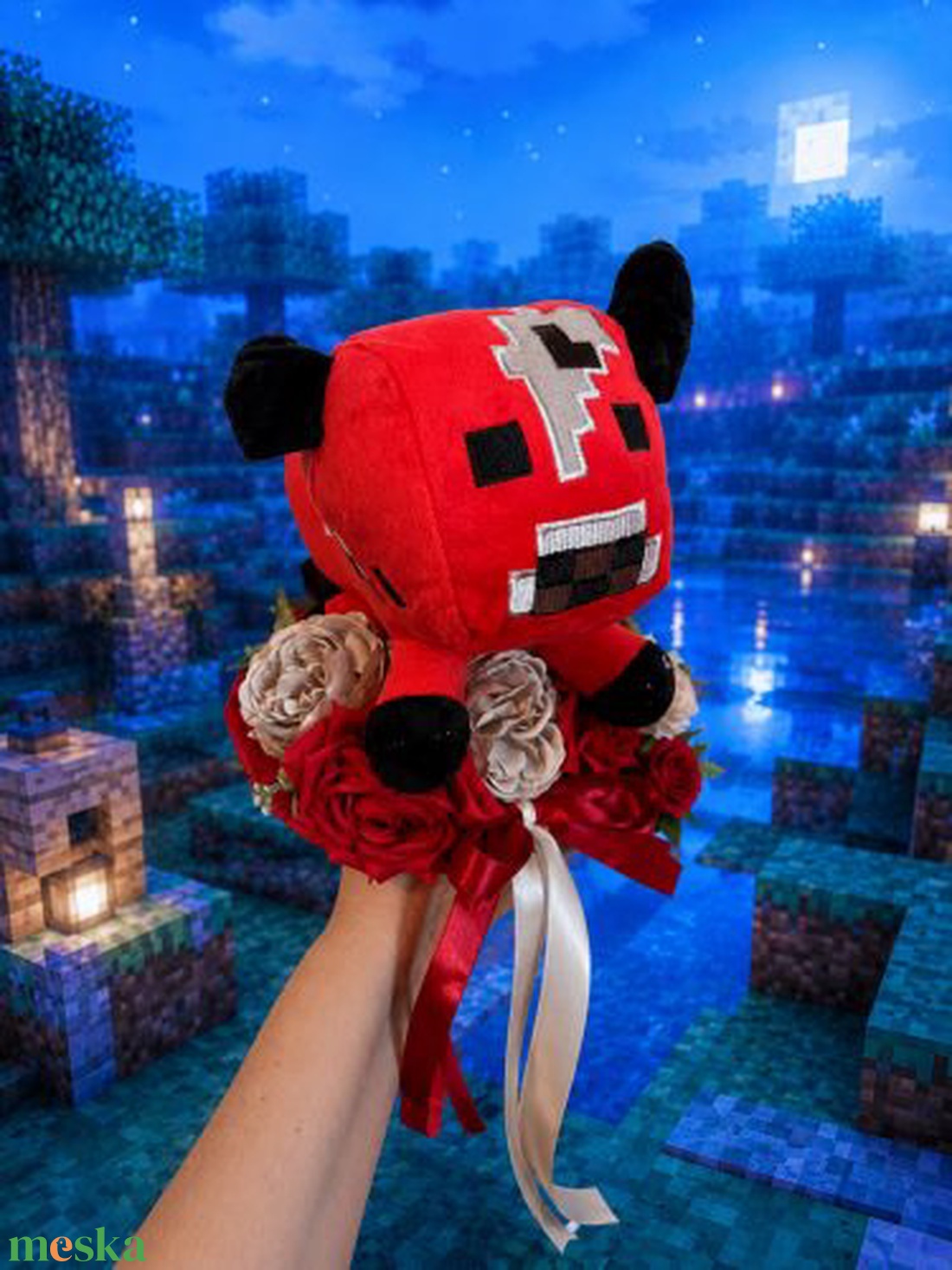 Minecraft plüssös virágcsokor � egyedi gamer ajándék rajongóknak piros figurás - otthon & életmód - virágdekoráció - virágok - virágcsokor - Meska.hu