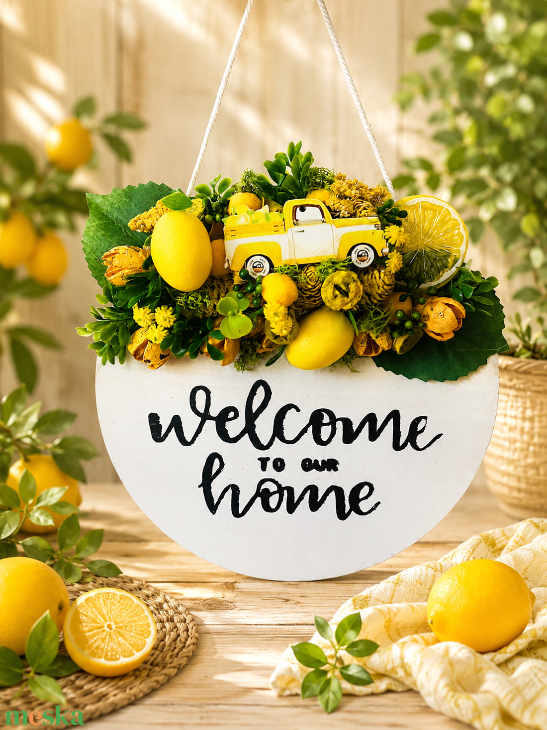 Citromos ajtó- és falidísz 25 cm fa alapon � Welcome to Our Home nyári dekoráció - otthon & életmód - dekoráció - ajtó- és ablak dekoráció - ajtódísz & kopogtató - Meska.hu