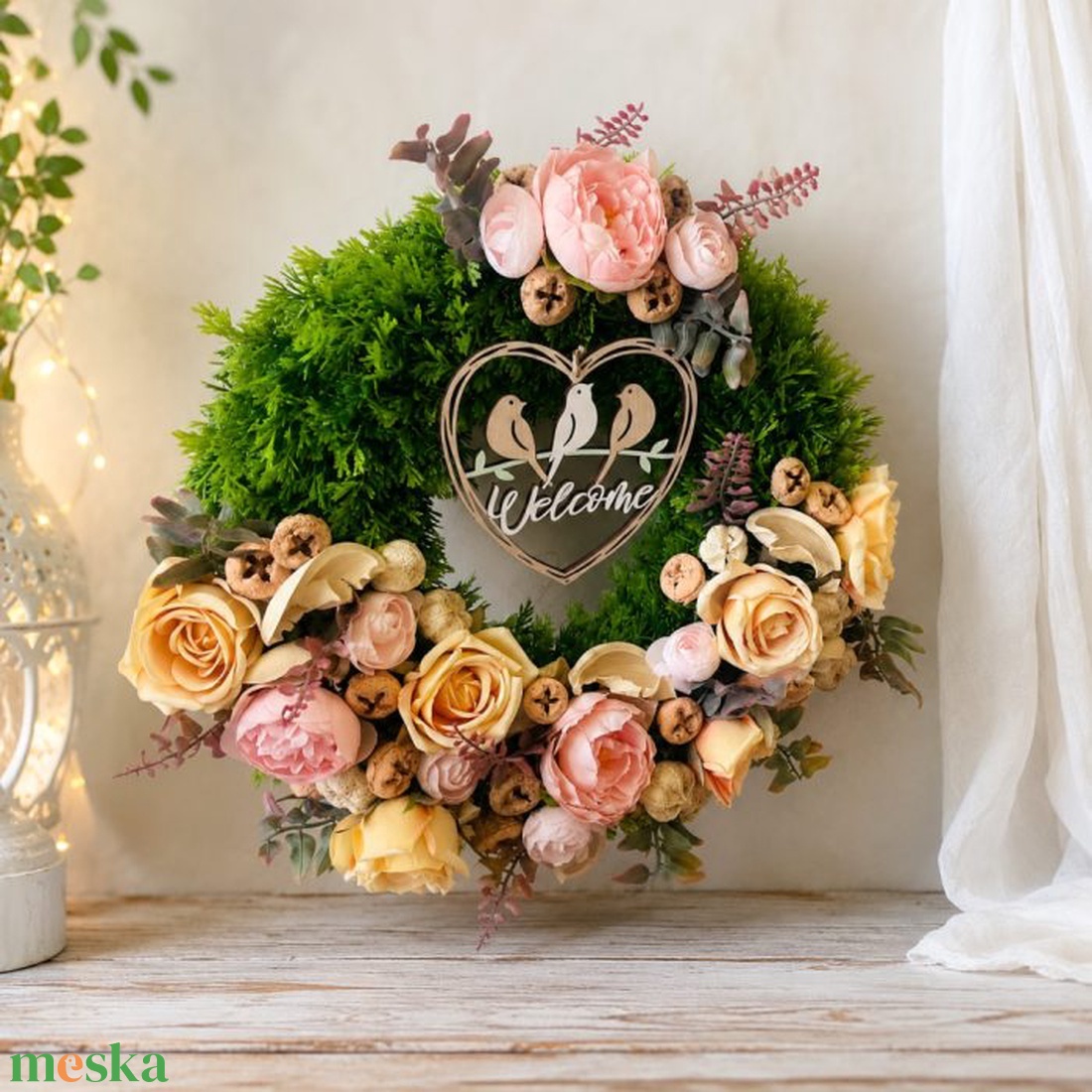 Welcome ajtódísz pasztell virágokkal � 30 cm - otthon & életmód - dekoráció - ajtó- és ablak dekoráció - ajtódísz & kopogtató - Meska.hu