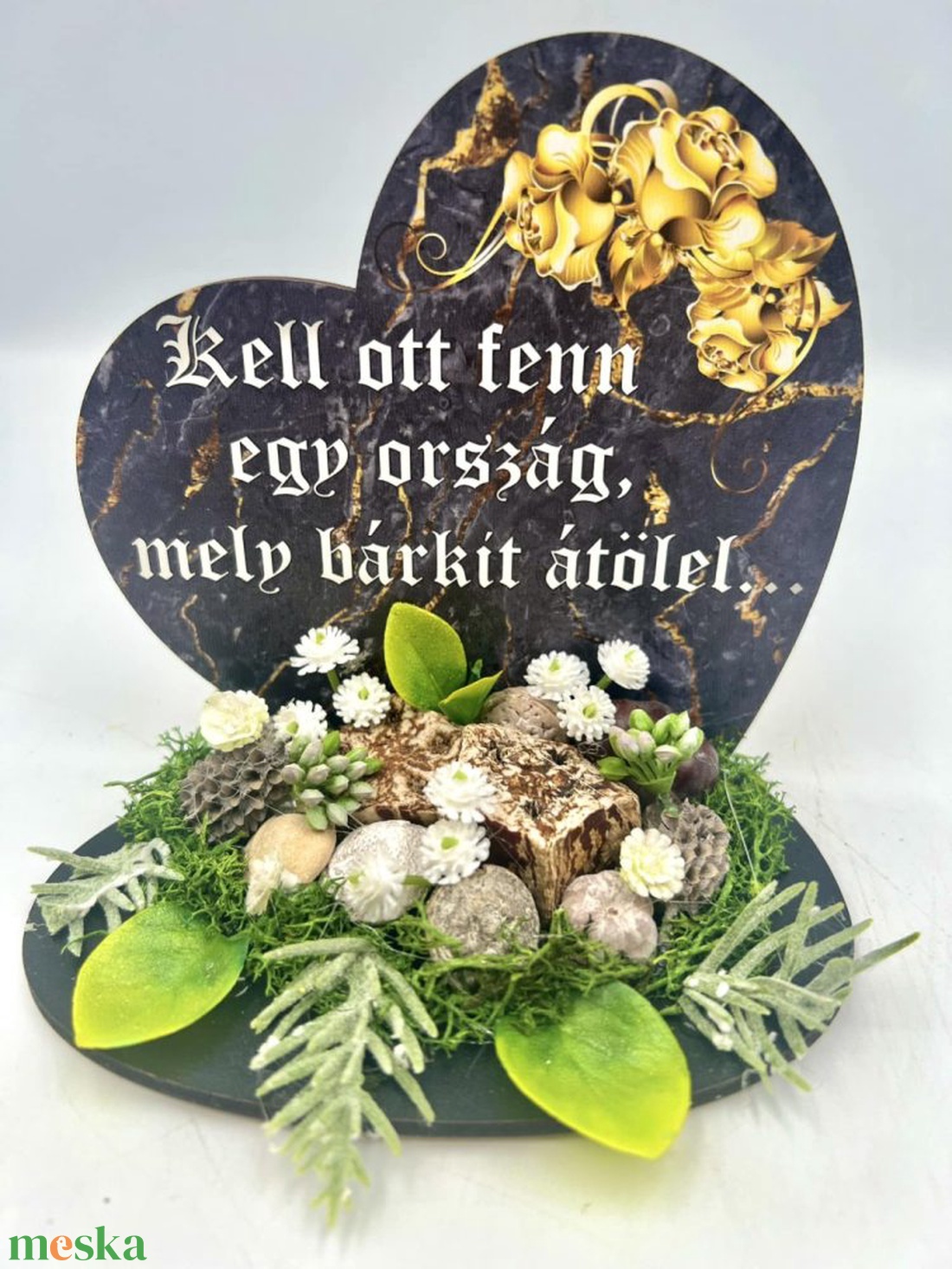 Kis talpas szív � arany-szürke márvány Kell ott fenn � 12,5 � 13 cm - otthon & életmód - vallás - temetkezési tárgy - sírdísz, kegyeleti dísz - Meska.hu