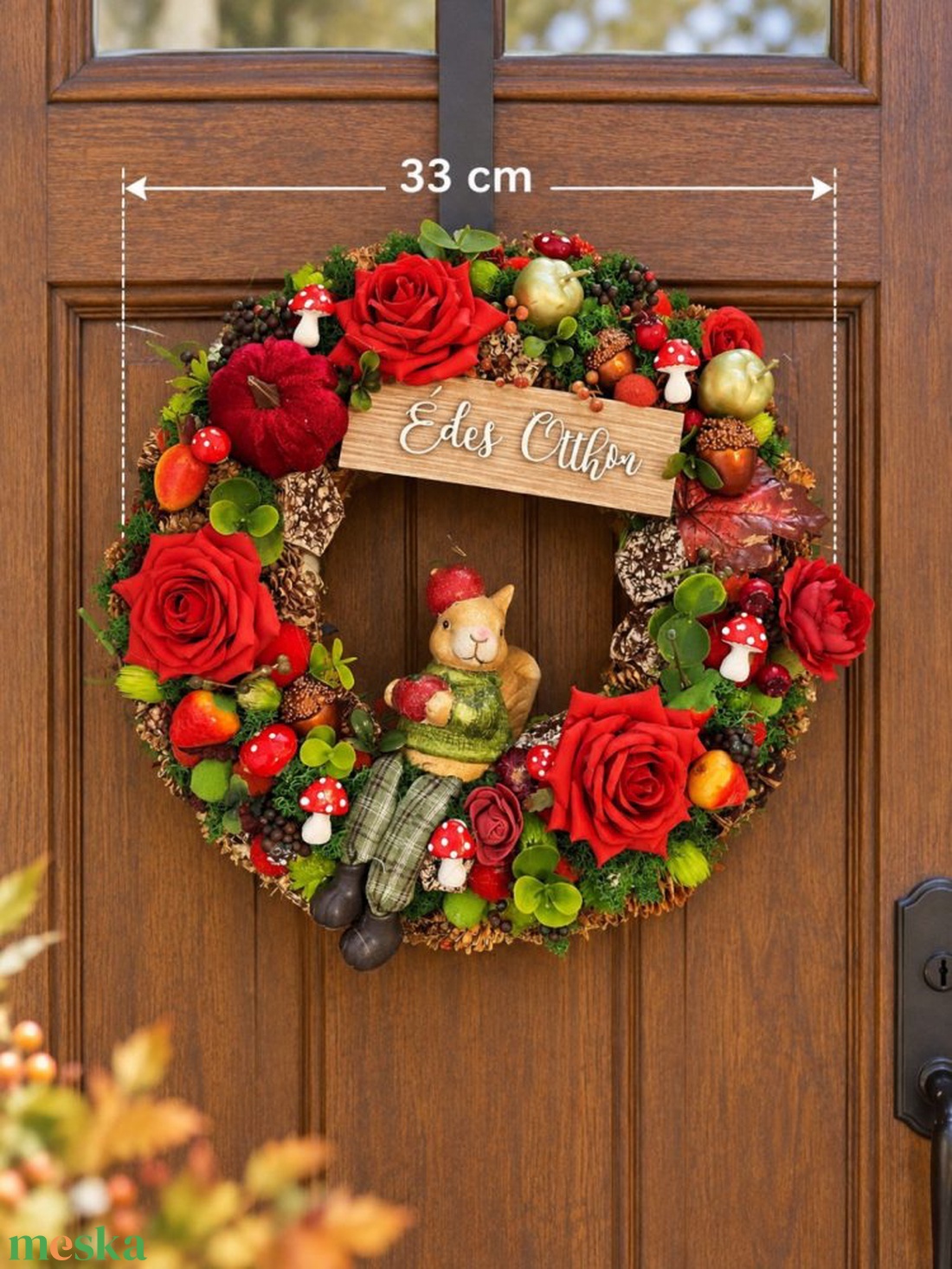 Mókusos Édes Otthon őszi ajtódísz � 33 cm - otthon & életmód - dekoráció - ajtó- és ablak dekoráció - ajtódísz & kopogtató - Meska.hu