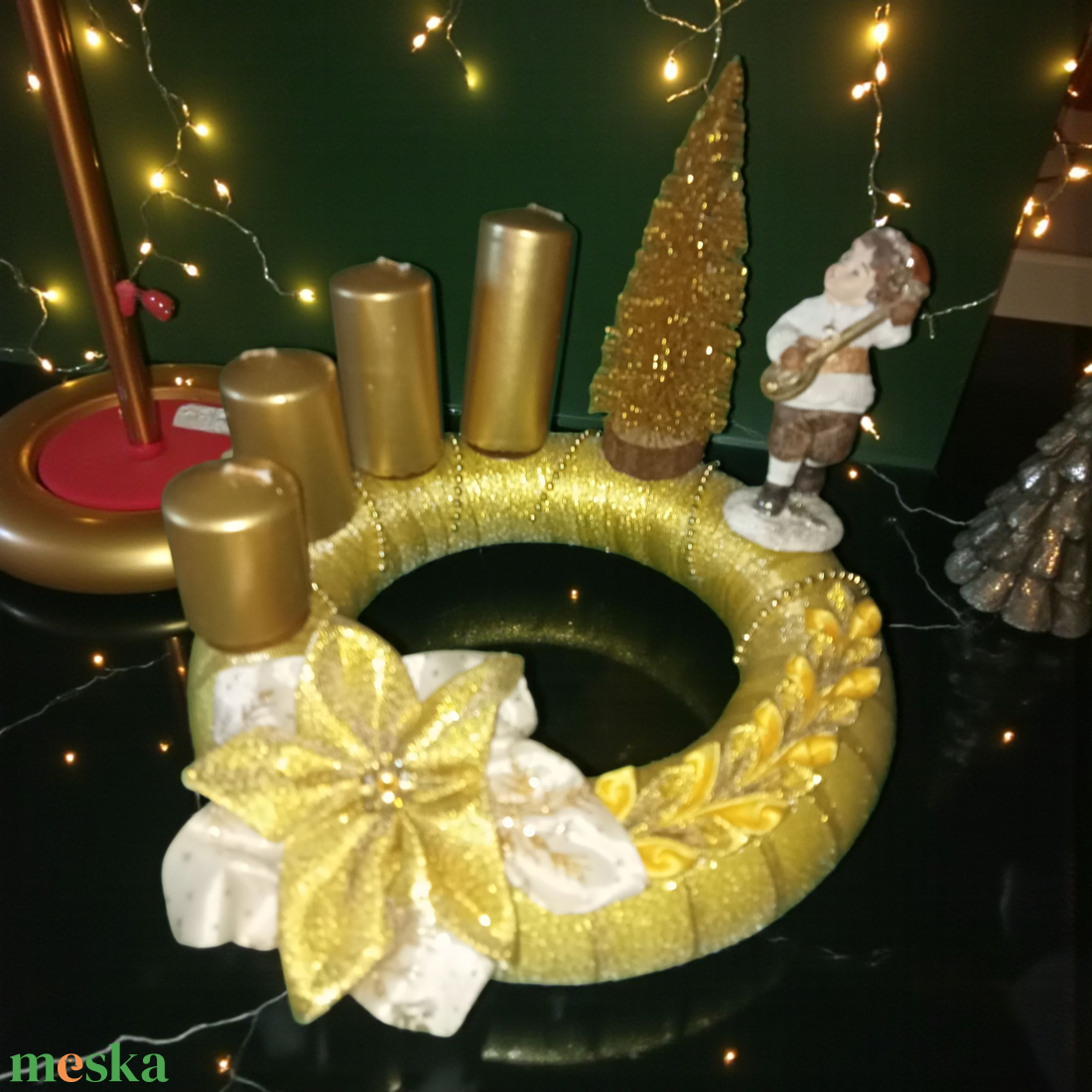 Arany színben Adventi koszorú - karácsony - adventi díszek - adventi asztaldísz - Meska.hu
