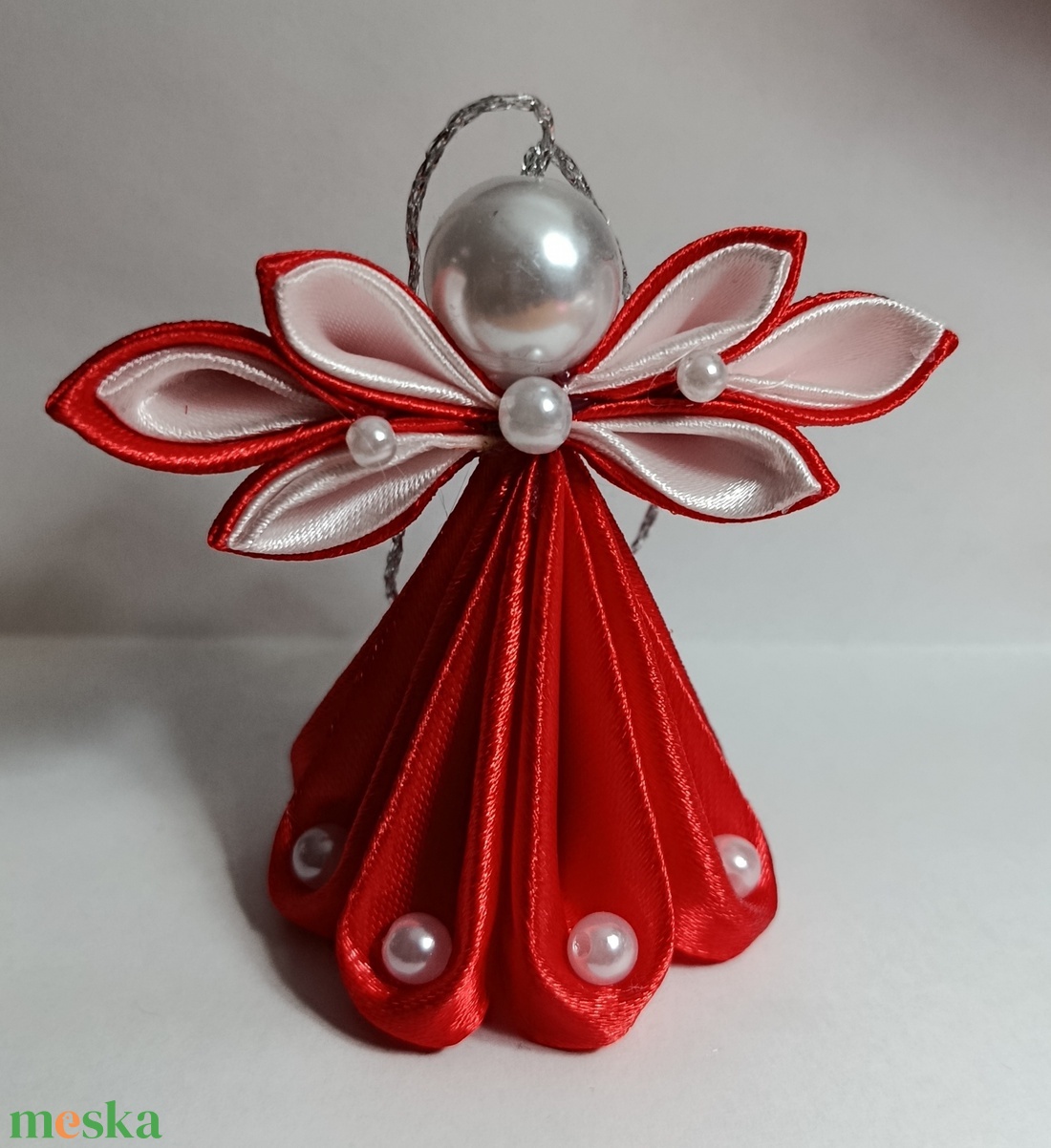 Szatén angyalka - karácsony - karácsonyi lakásdekoráció - karácsonyfadíszek - Meska.hu