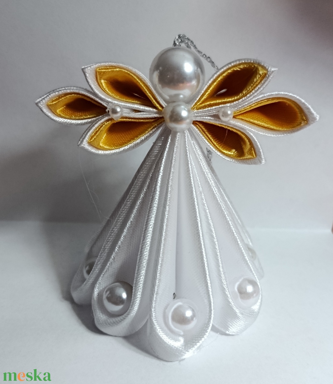 Szatén angyalka - karácsony - karácsonyi lakásdekoráció - karácsonyfadíszek - Meska.hu