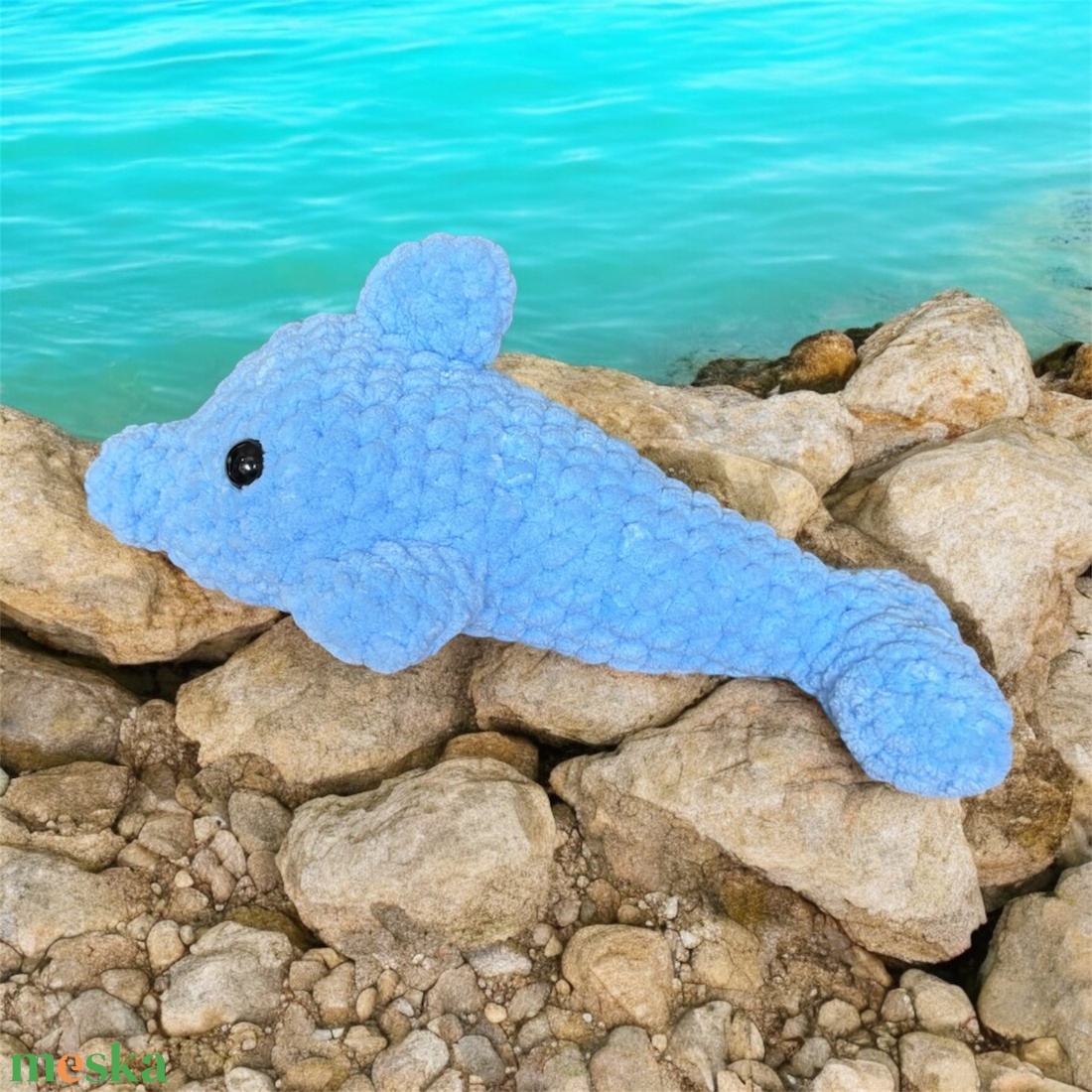 Horgolt delfin plüss (világoskék) - játék & sport - plüssállat & játékfigura - más figura - Meska.hu
