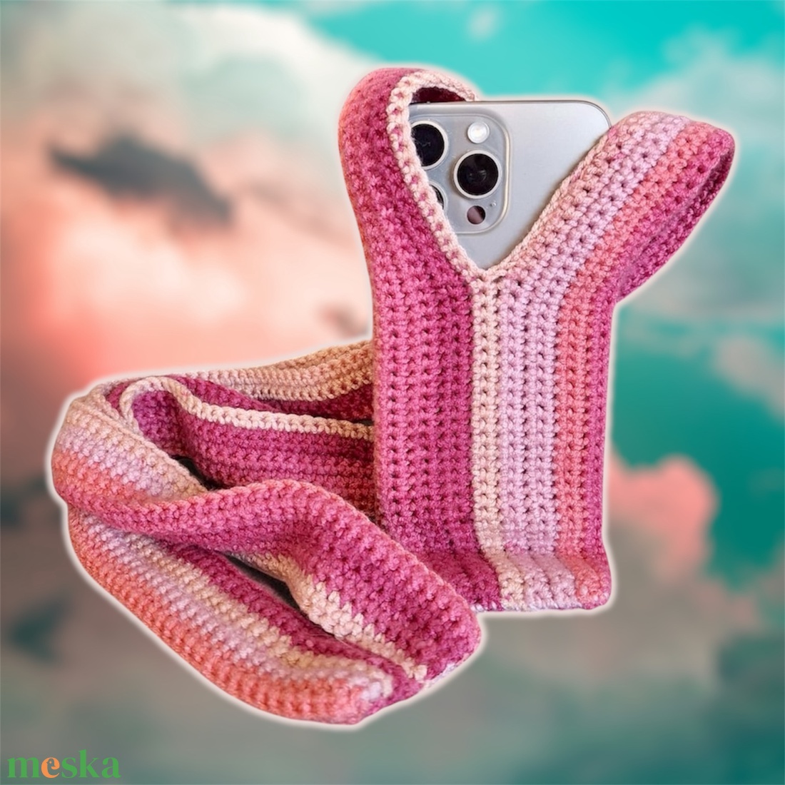 Horgolt telefon zokni (Horgolt iPhone Pocket dupe) - táska & tok - pénztárca & más tok - telefontok - Meska.hu