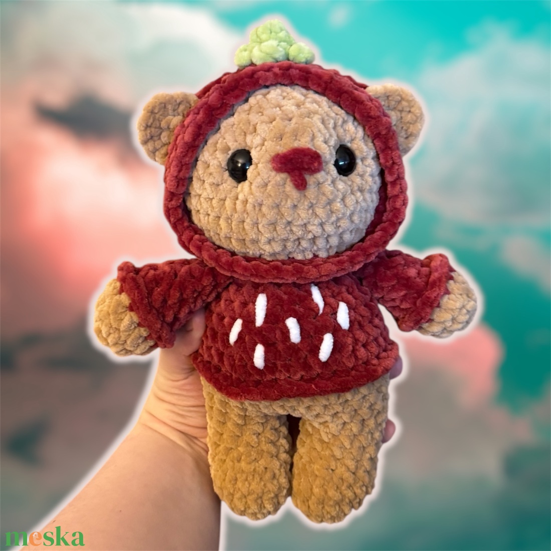 Horgolt maci epres kapucniban - játék & sport - plüssállat & játékfigura - maci - Meska.hu