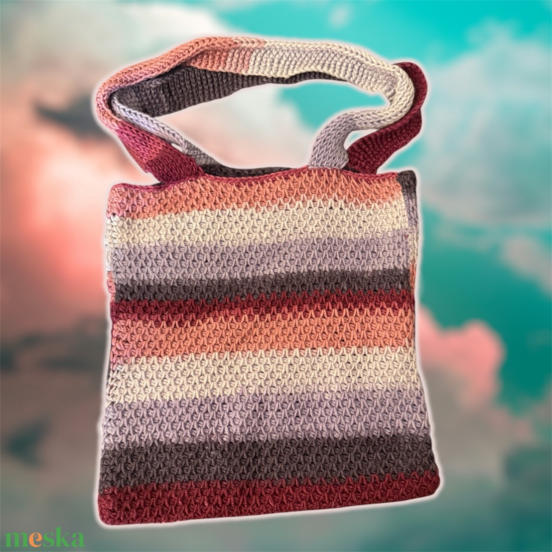 Horgolt akril szatyor - táska & tok - bevásárlás & shopper táska - shopper, textiltáska, szatyor - Meska.hu
