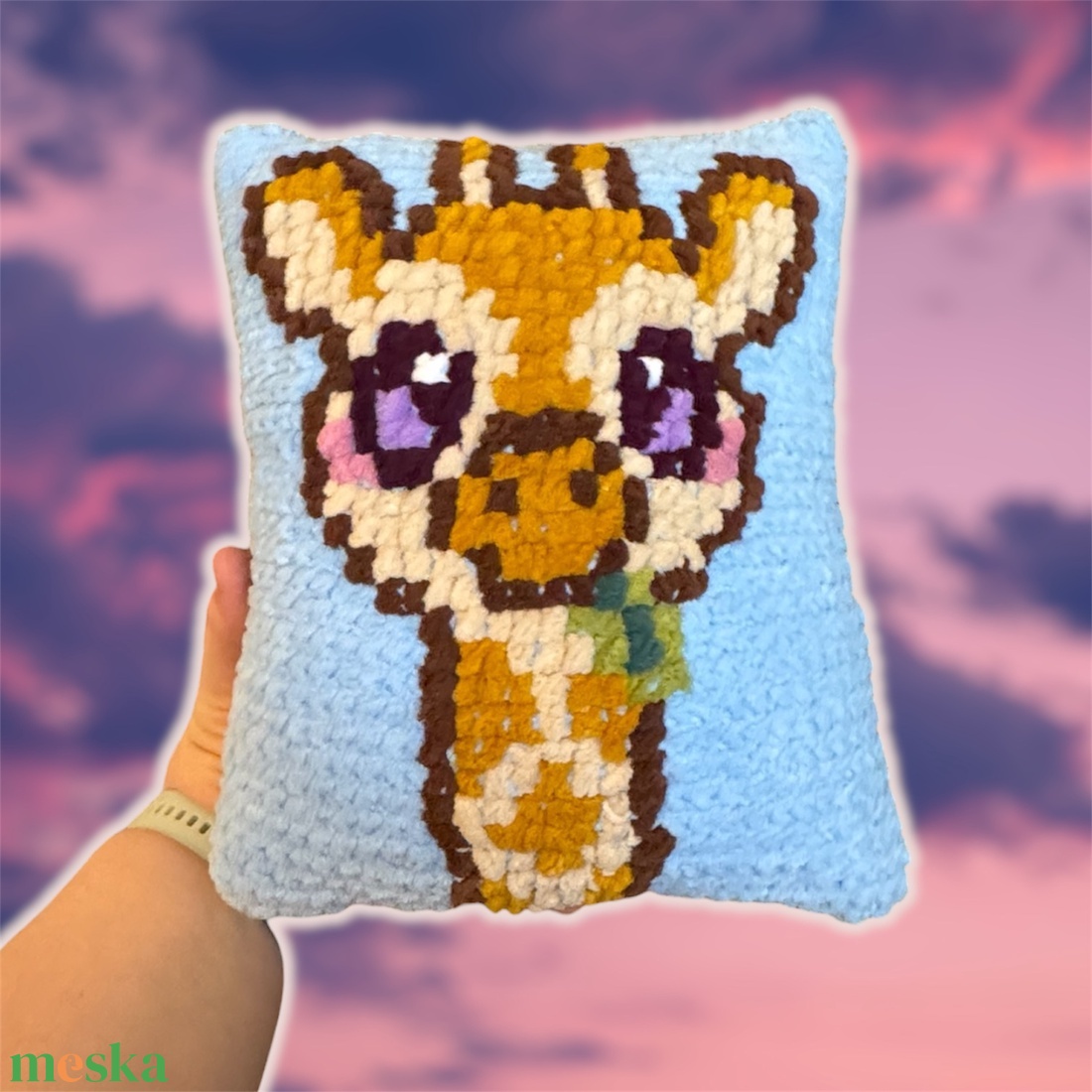 Horgolt zsiráfos párna - baba - mama - babaszoba-dekoráció - gyerek díszpárna - Meska.hu