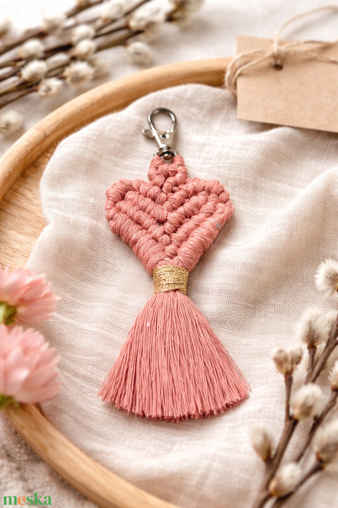 Makramé szív kulcstartó/ táskadísz - táska & tok - kulcstartó & táskadísz - kulcstartó - Meska.hu