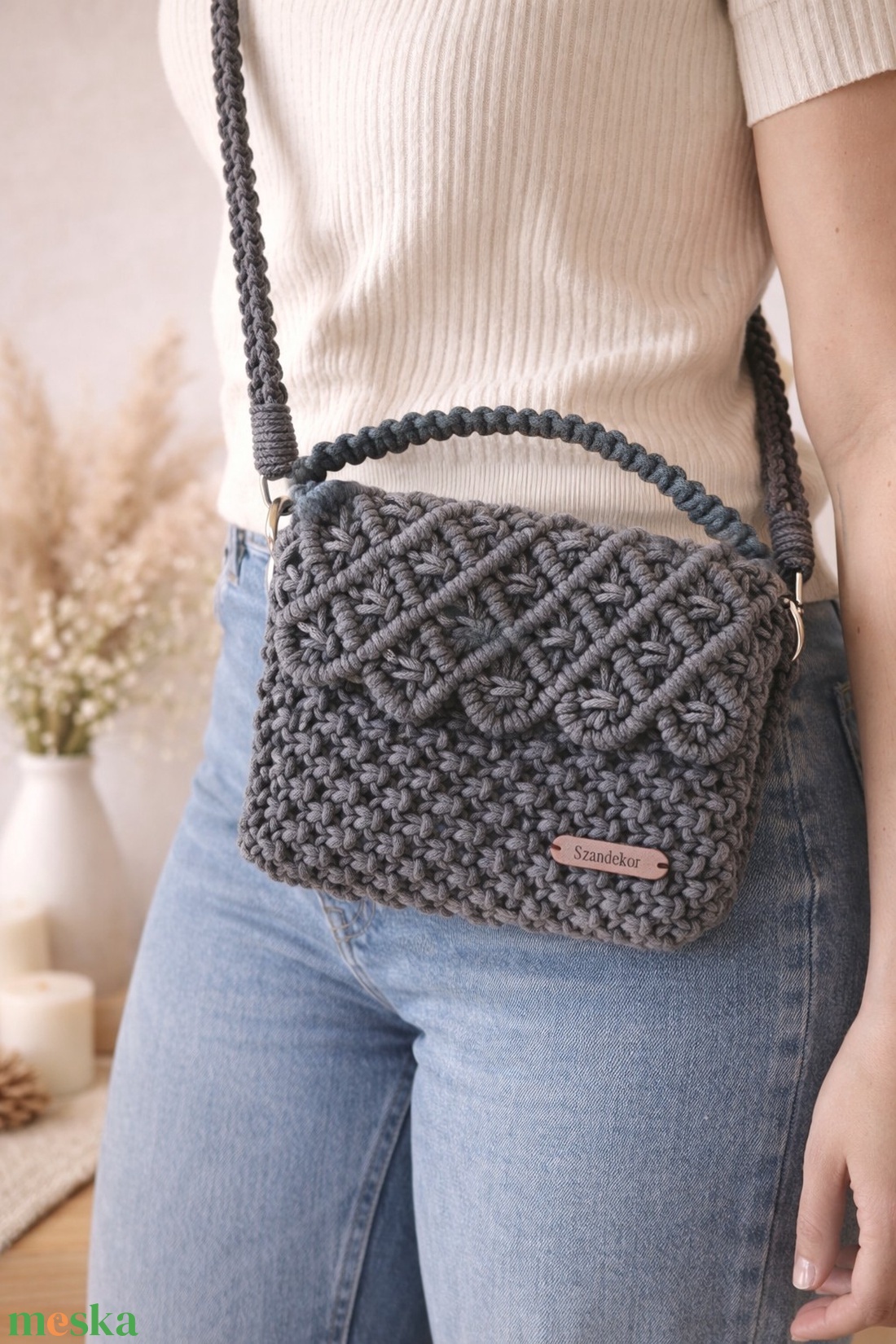 Makramé kézitáska - levehető vállpántal - táska & tok - kézitáska & válltáska - kézitáska - Meska.hu