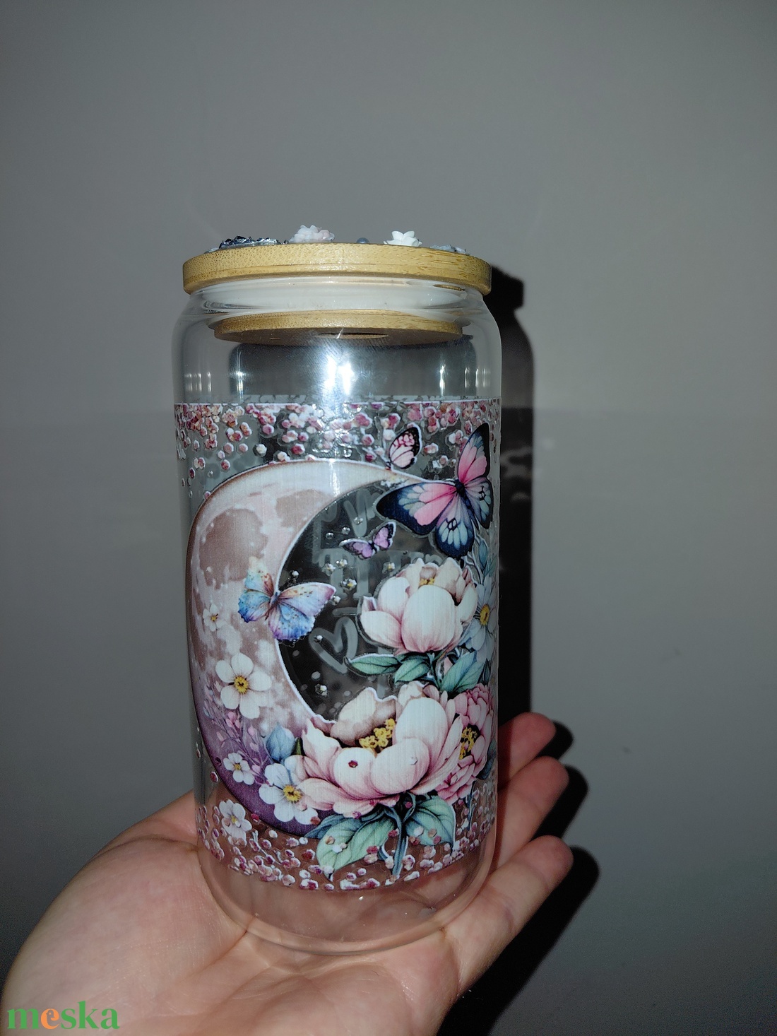 Üveg pohár tetővel szívószállal  - otthon & életmód - konyhafelszerelés, tálalás - tálalás - pohár - Meska.hu