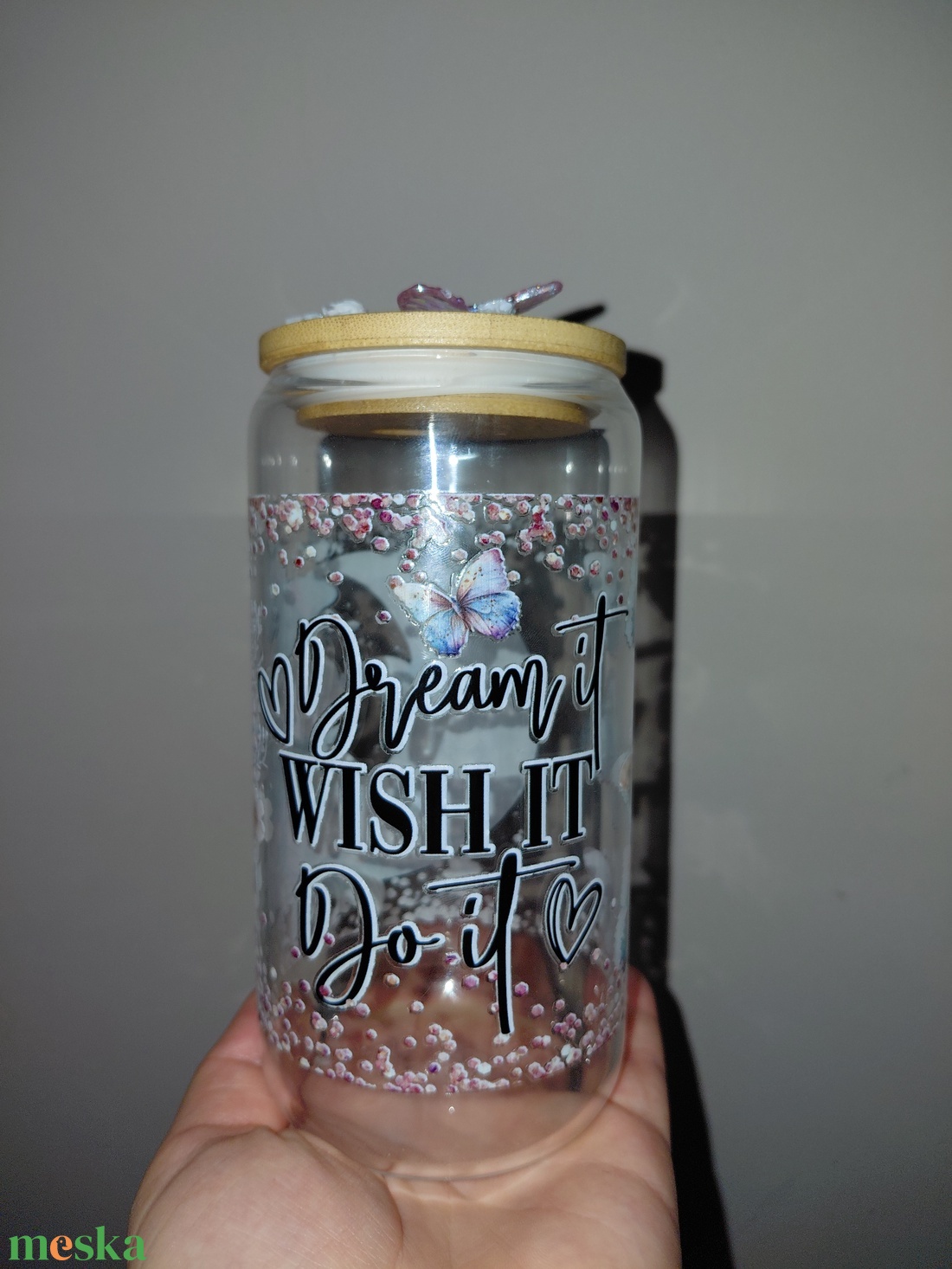 Üveg pohár tetővel szívószállal  - otthon & életmód - konyhafelszerelés, tálalás - tálalás - pohár - Meska.hu