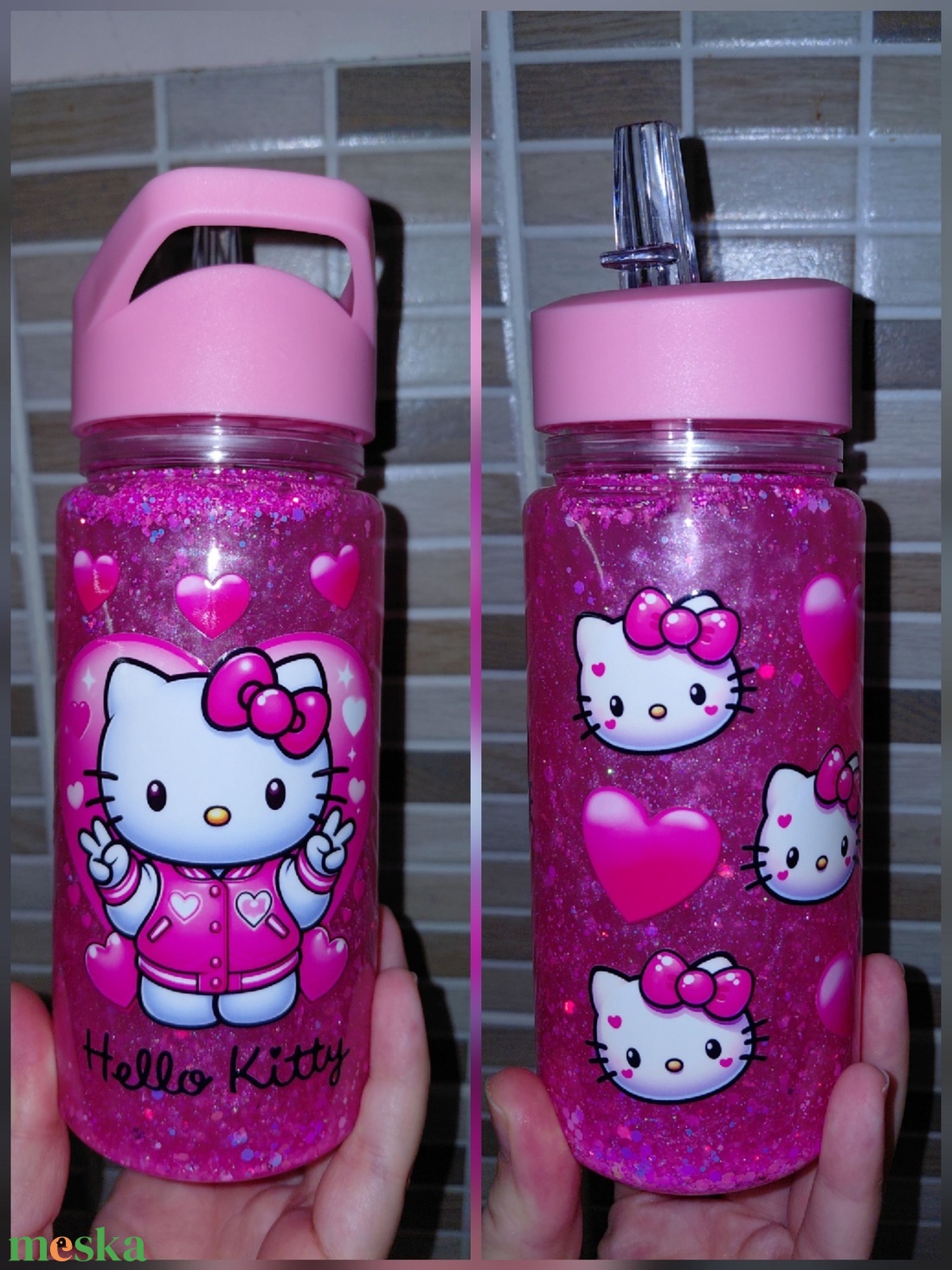 Hello Kitty csillámos gyerek kulacs - otthon & életmód - konyhafelszerelés, tálalás - italos kellékek - kulacsok - Meska.hu