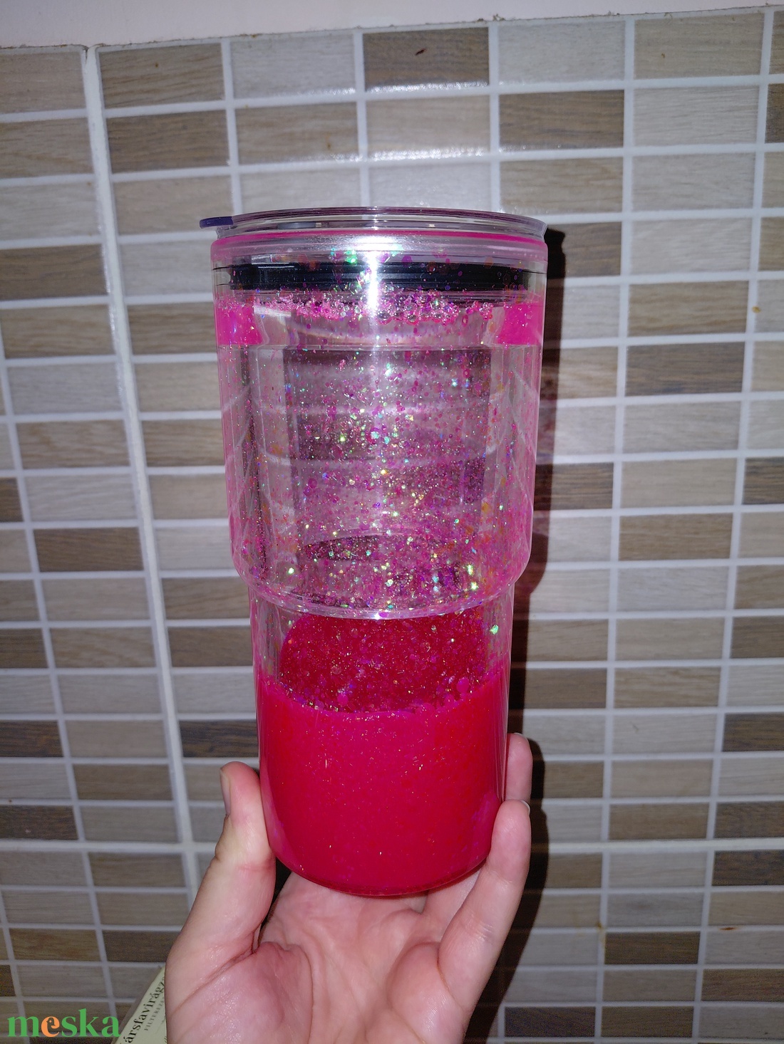 Rózsaszín hordozható pohár  - otthon & életmód - konyhafelszerelés, tálalás - tálalás - pohár - Meska.hu