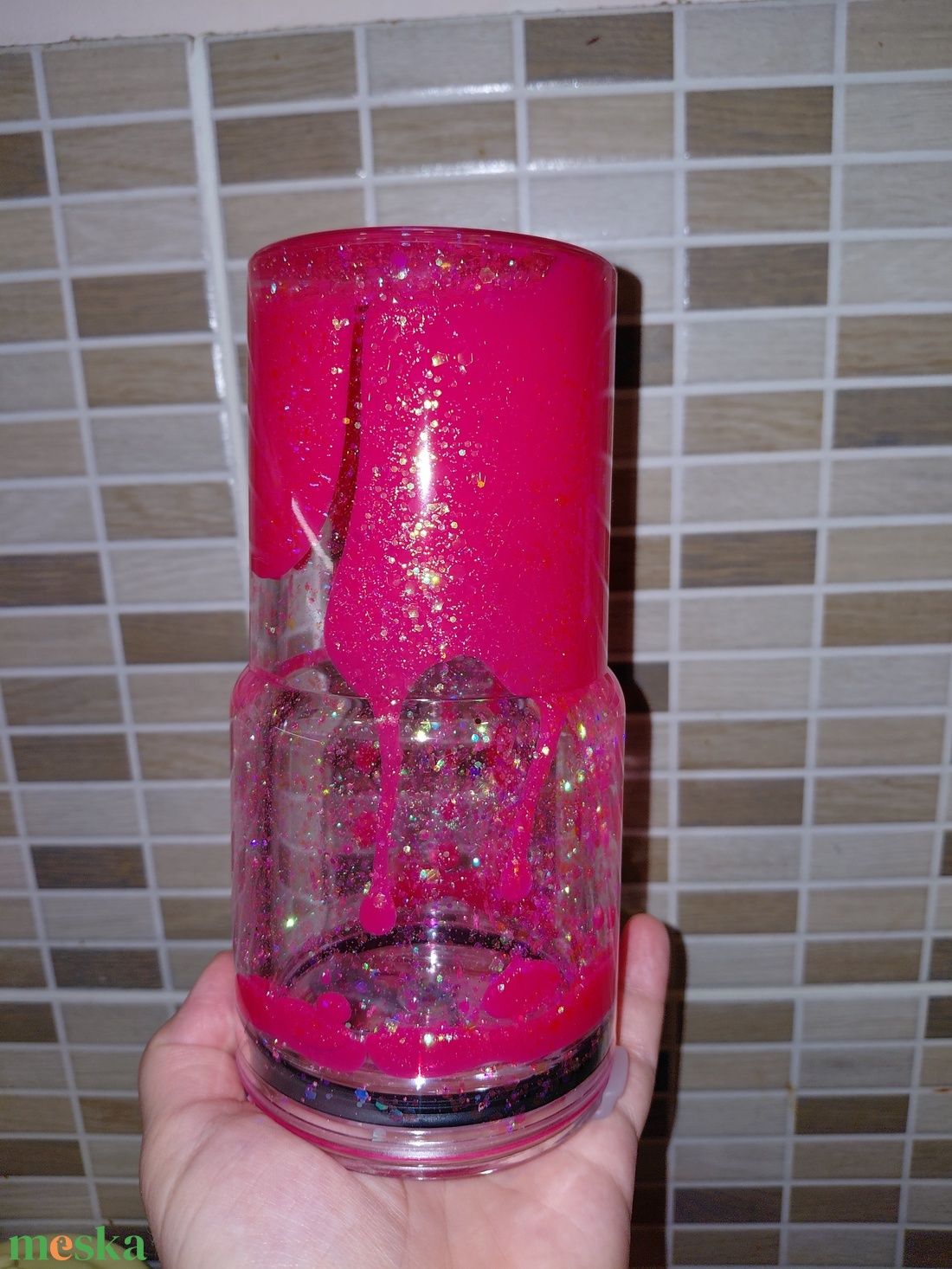 Rózsaszín hordozható pohár  - otthon & életmód - konyhafelszerelés, tálalás - tálalás - pohár - Meska.hu