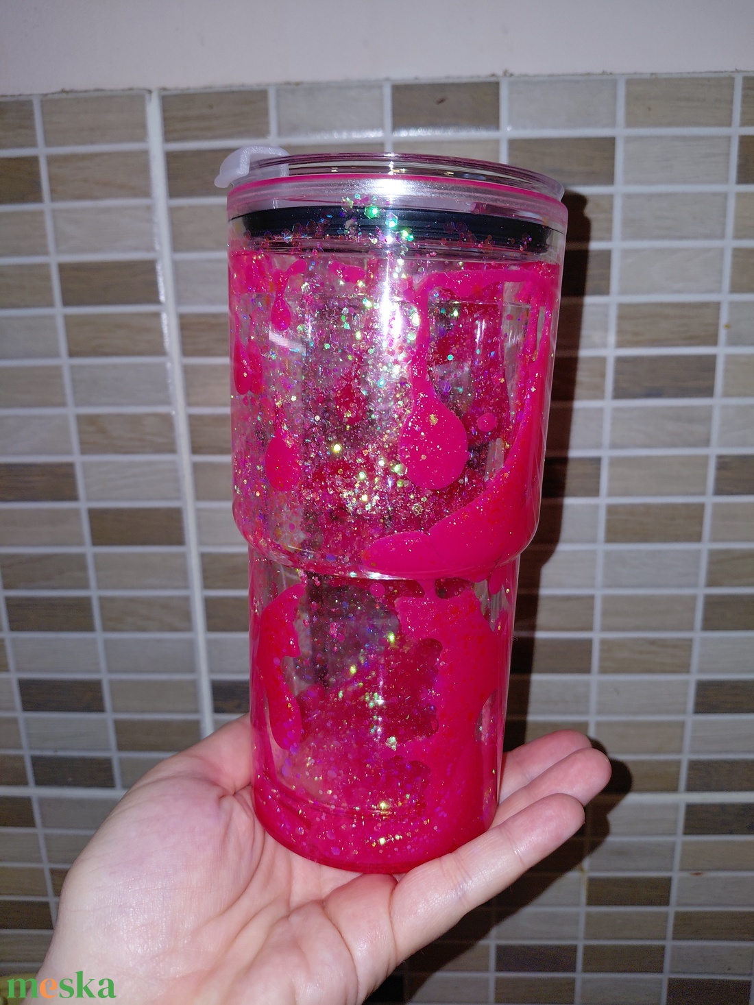 Rózsaszín hordozható pohár  - otthon & életmód - konyhafelszerelés, tálalás - tálalás - pohár - Meska.hu