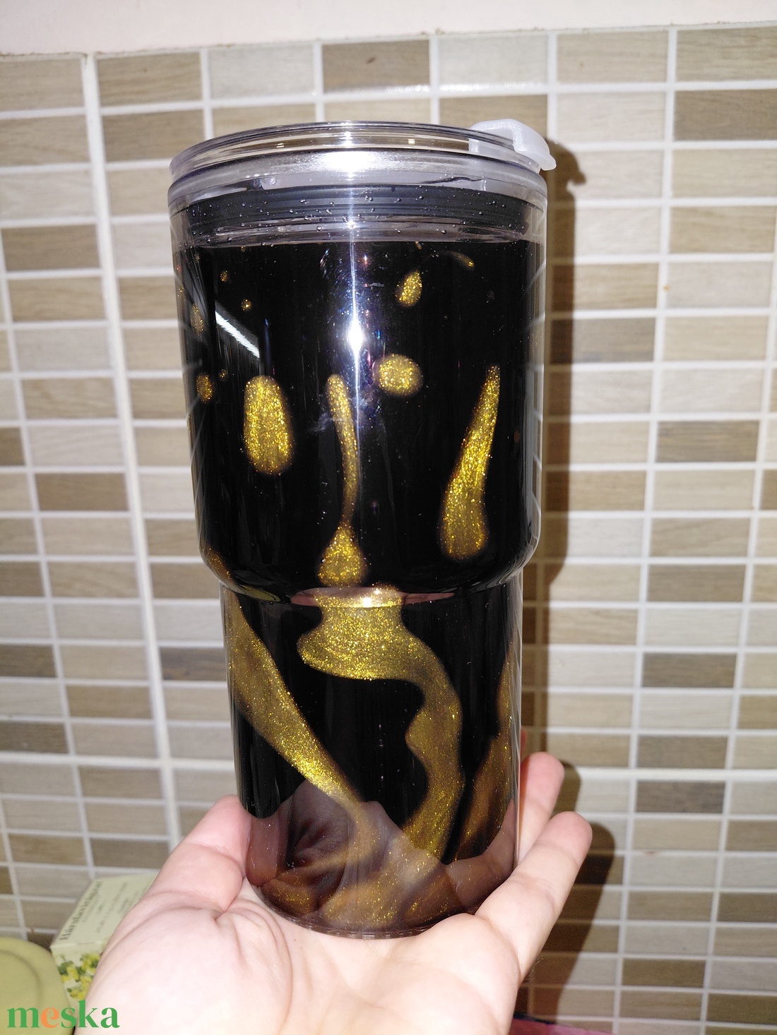 Fekete arany színű hordozható pohár  - otthon & életmód - konyhafelszerelés, tálalás - tálalás - pohár - Meska.hu