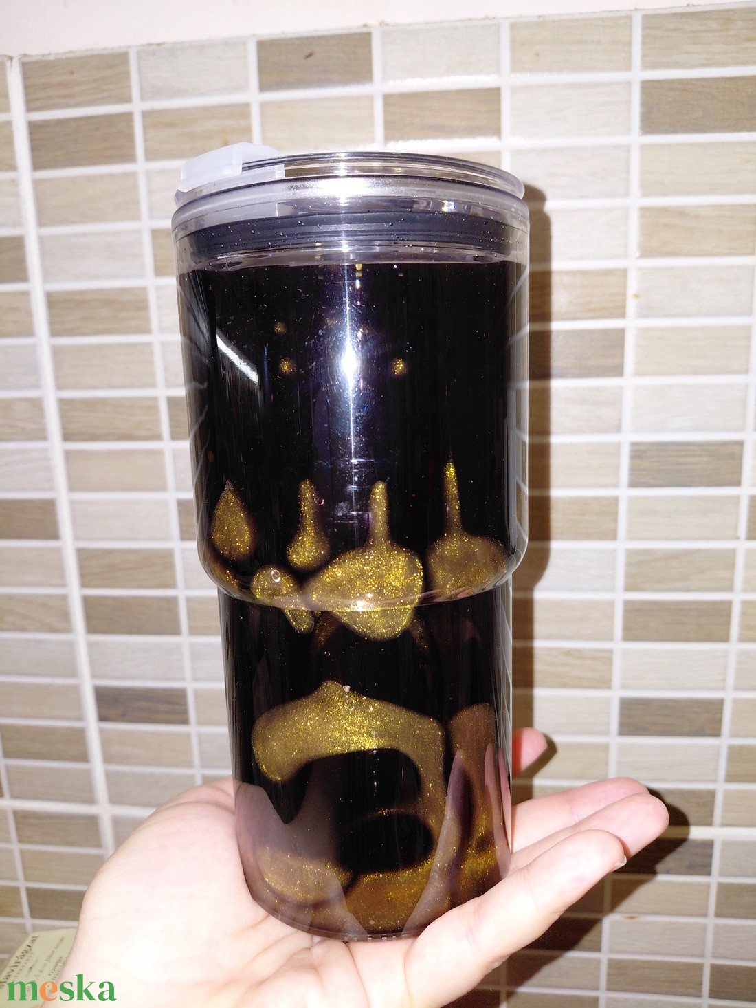 Fekete arany színű hordozható pohár  - otthon & életmód - konyhafelszerelés, tálalás - tálalás - pohár - Meska.hu