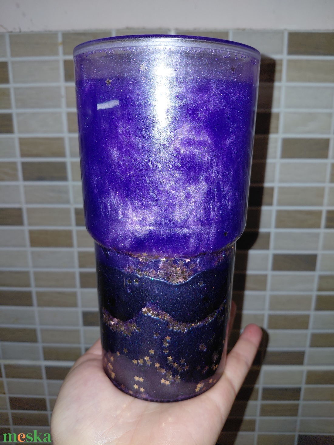 Lila fekete hordozható pohár  - otthon & életmód - konyhafelszerelés, tálalás - tálalás - pohár - Meska.hu