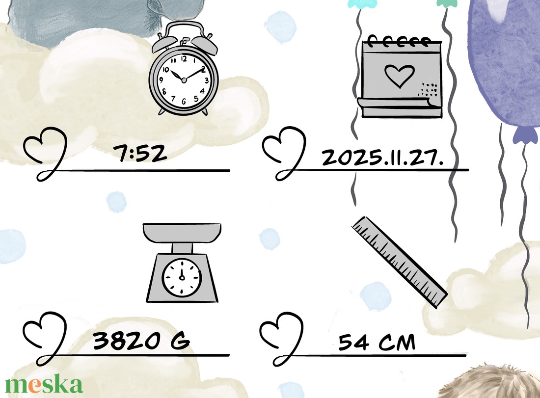 Egyedi babaposzter a baba adataival - személyre szabott illusztráció újszülött ajándék - baba - mama - babaszoba dekoráció - babaposzter - Meska.hu