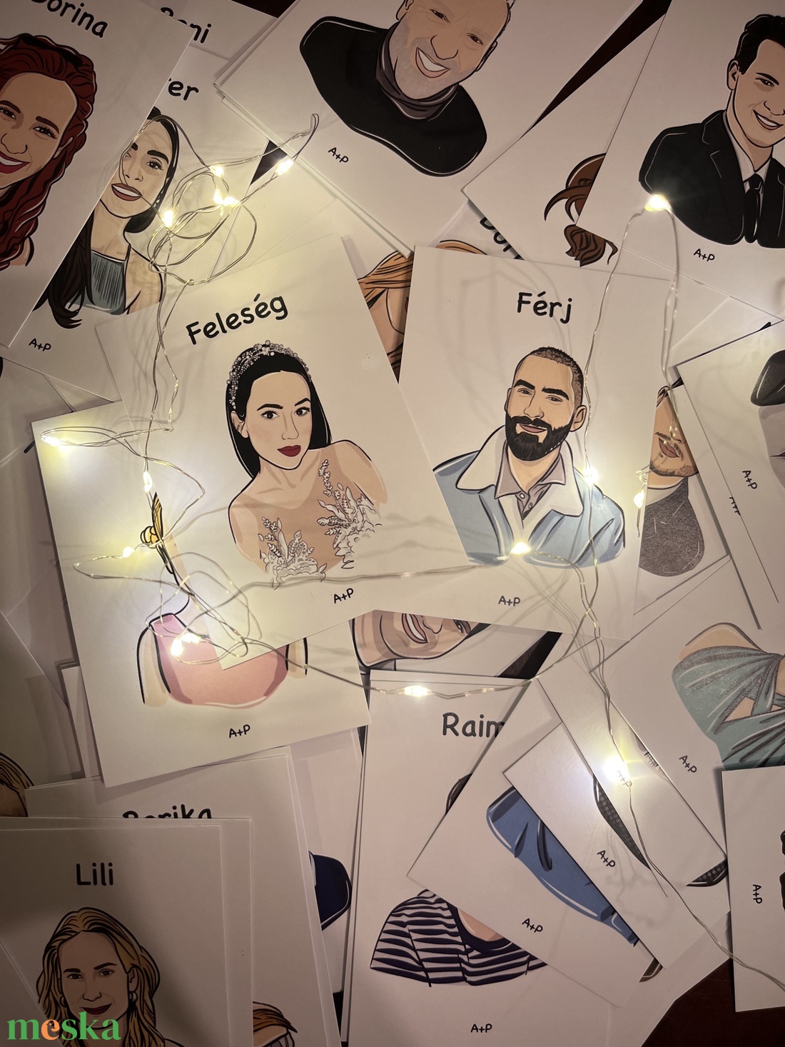 Egyedi, kézzel rajzolt esküvői ültetőkártyák portrékkal - köszönőajándék is egyben a vendégeknek - esküvő - emlék & ajándék - köszönőajándék - Meska.hu