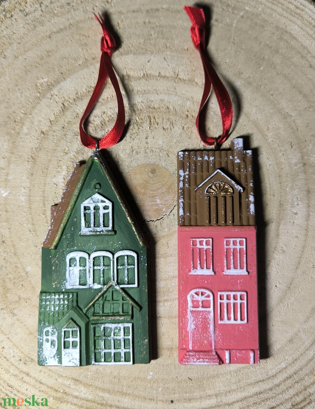 Házikó karácsonyfadíszek  - karácsony - karácsonyi lakásdekoráció - karácsonyfadíszek - Meska.hu