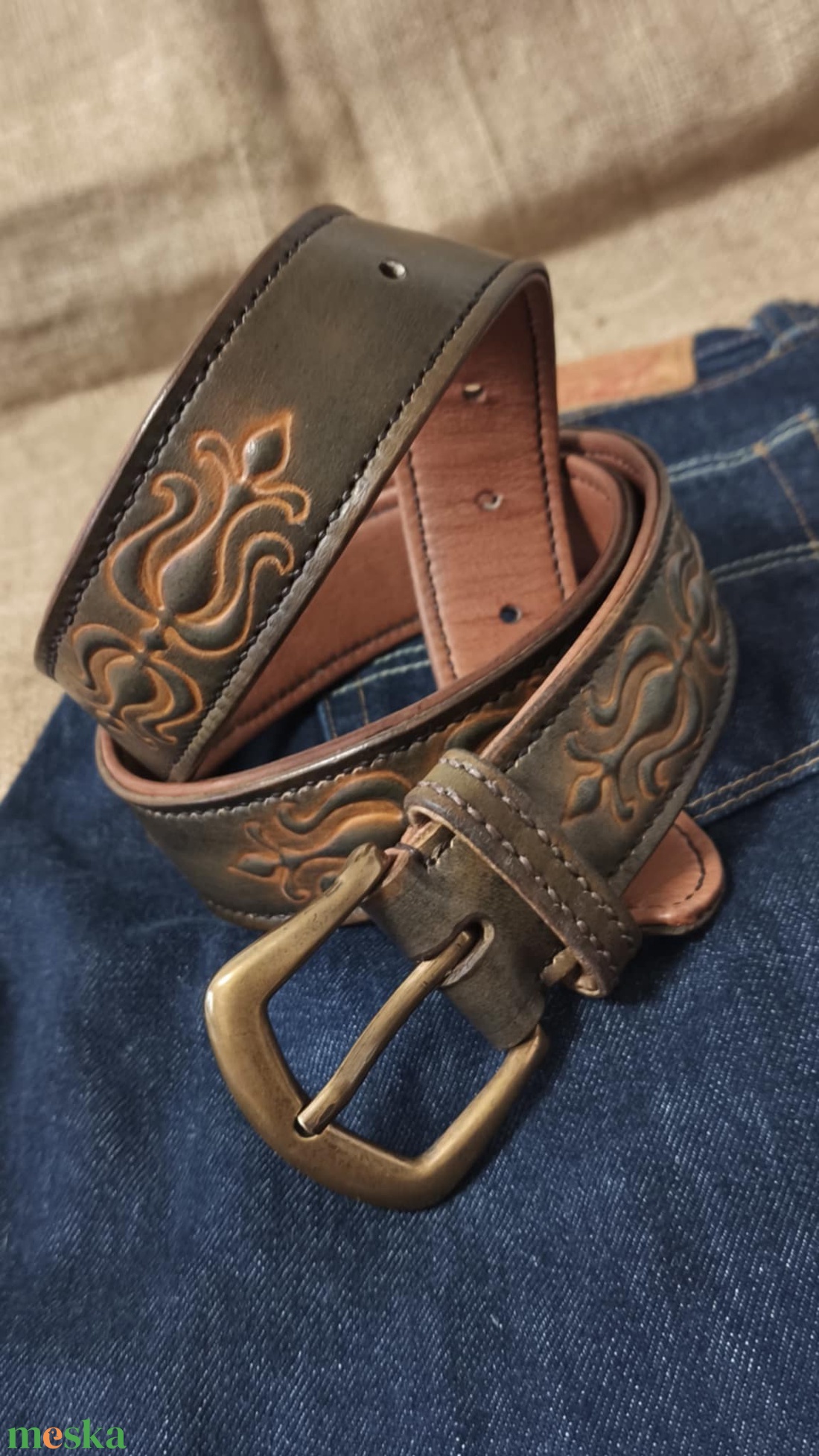 Tulipános bőr őv - ruha & divat - öv & övcsat - öv - Meska.hu