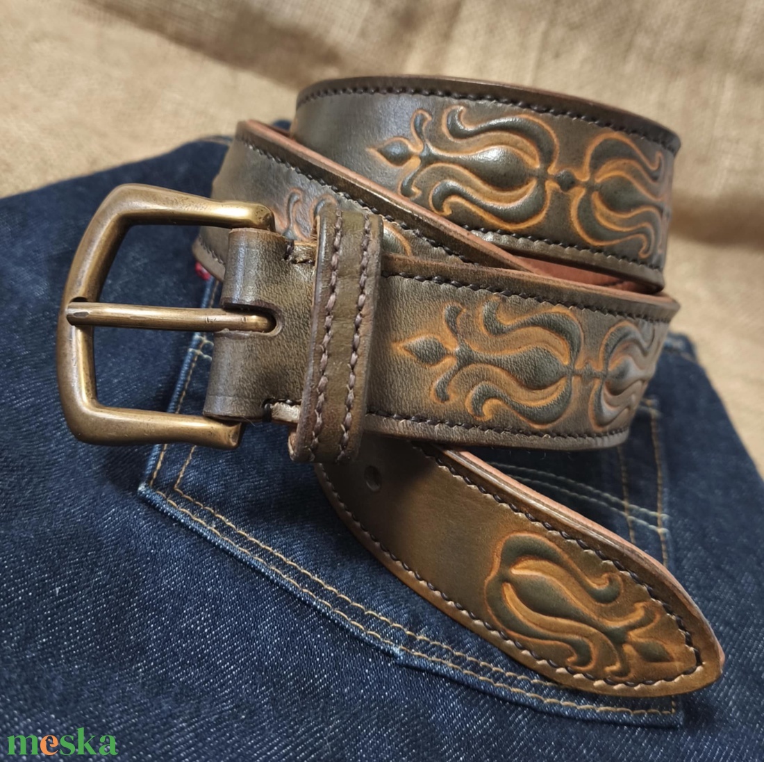 Tulipános bőr őv - ruha & divat - öv & övcsat - öv - Meska.hu