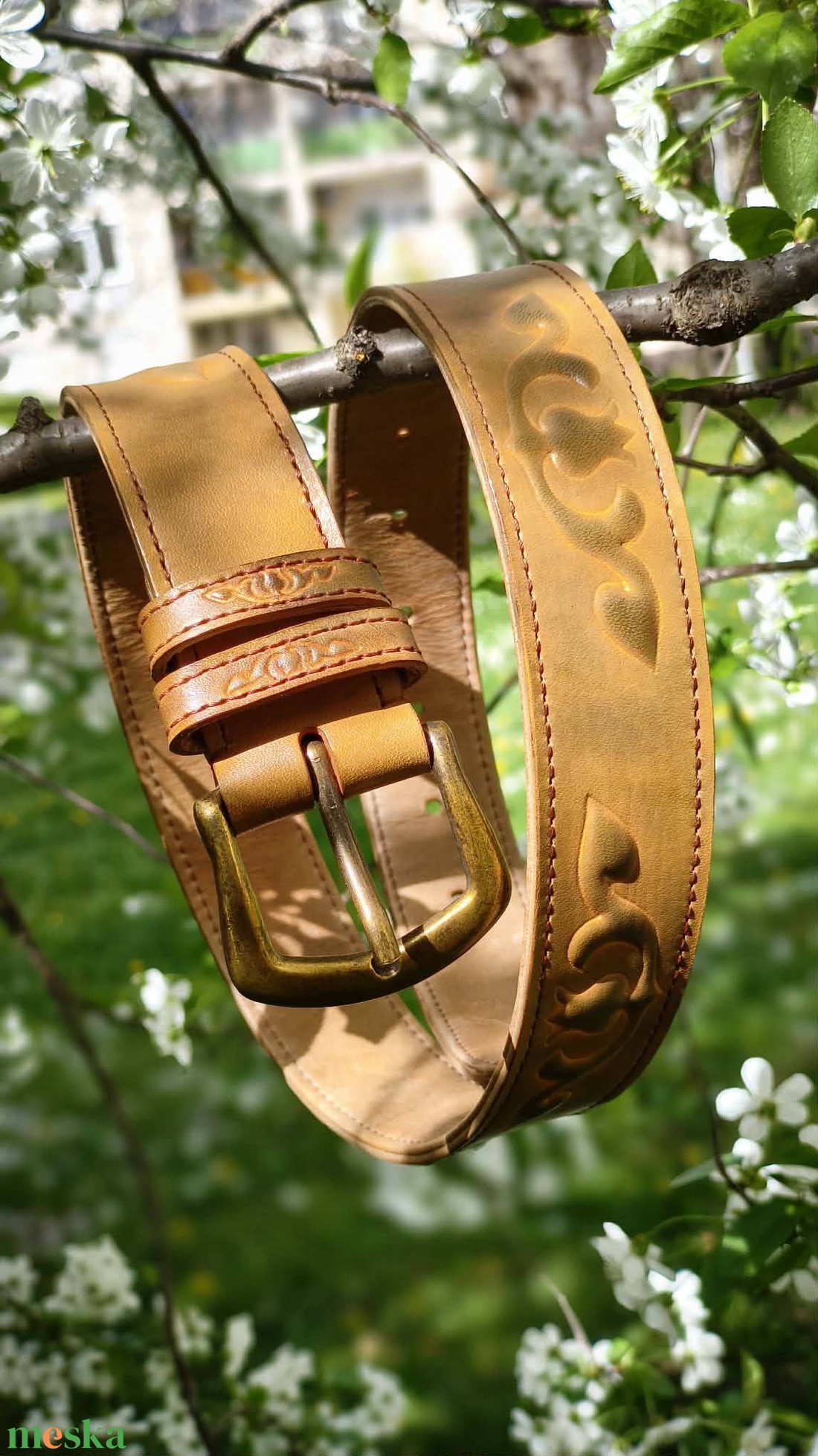 Tulipános bőr öv - ruha & divat - öv & övcsat - öv - Meska.hu