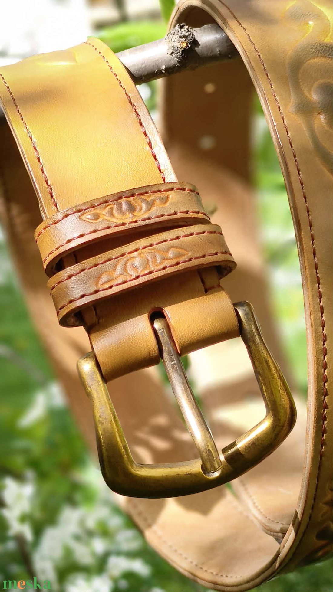 Tulipános bőr öv - ruha & divat - öv & övcsat - öv - Meska.hu