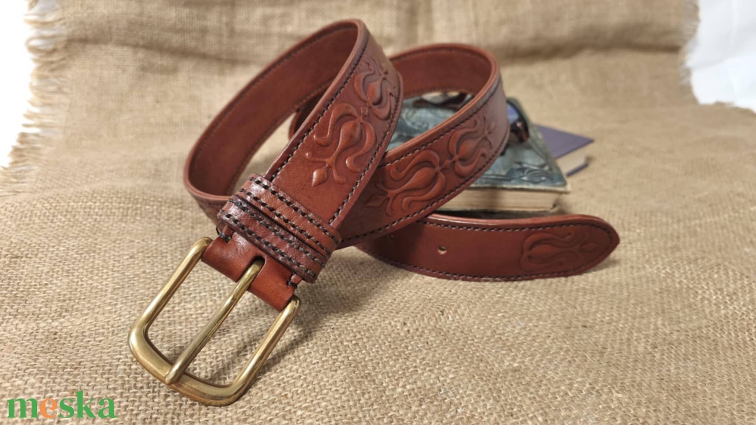 Tulipános bőr öv - ruha & divat - öv & övcsat - öv - Meska.hu