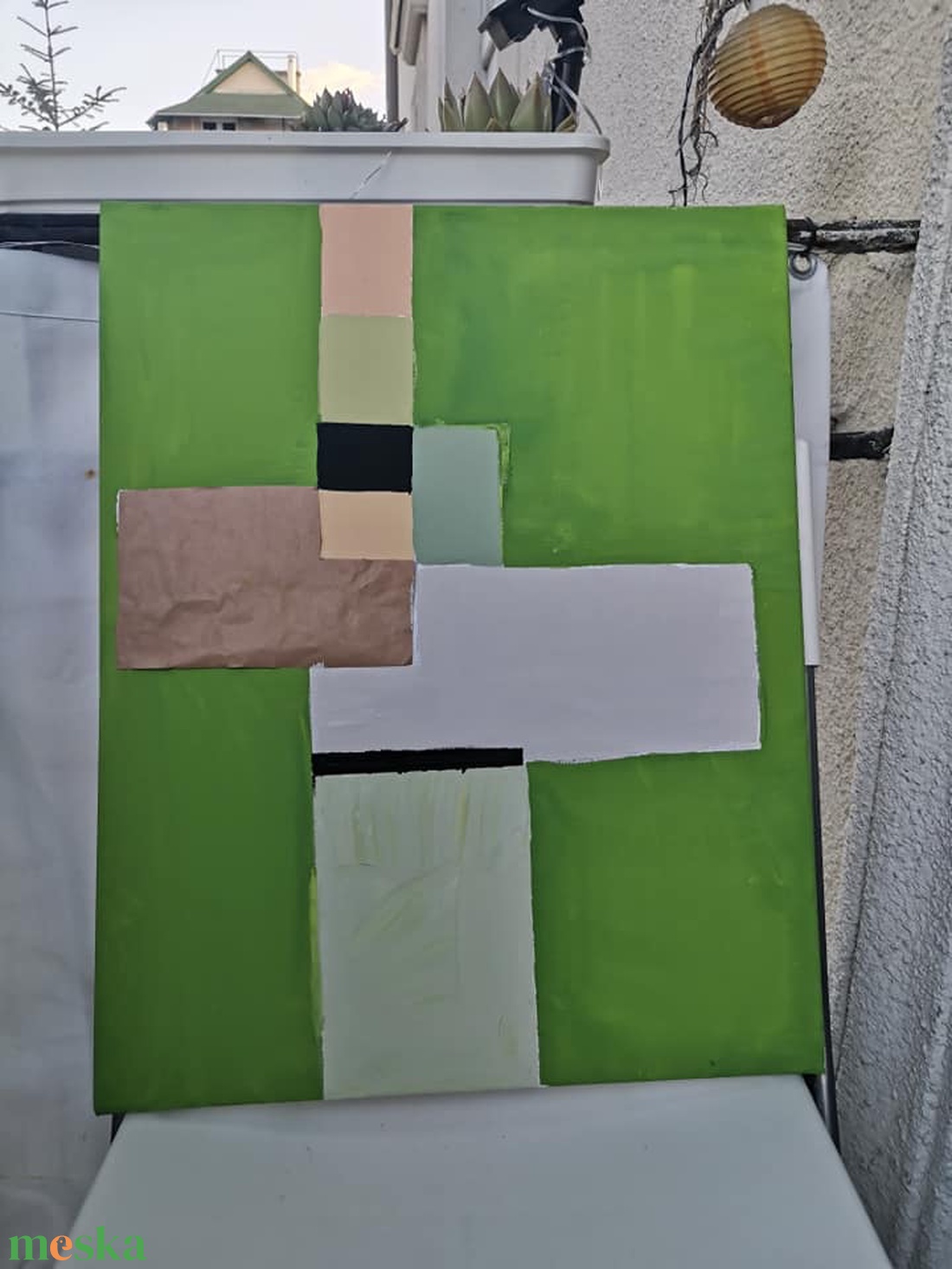 zöld geometria - művészet - festmény - festmény vegyes technika - Meska.hu