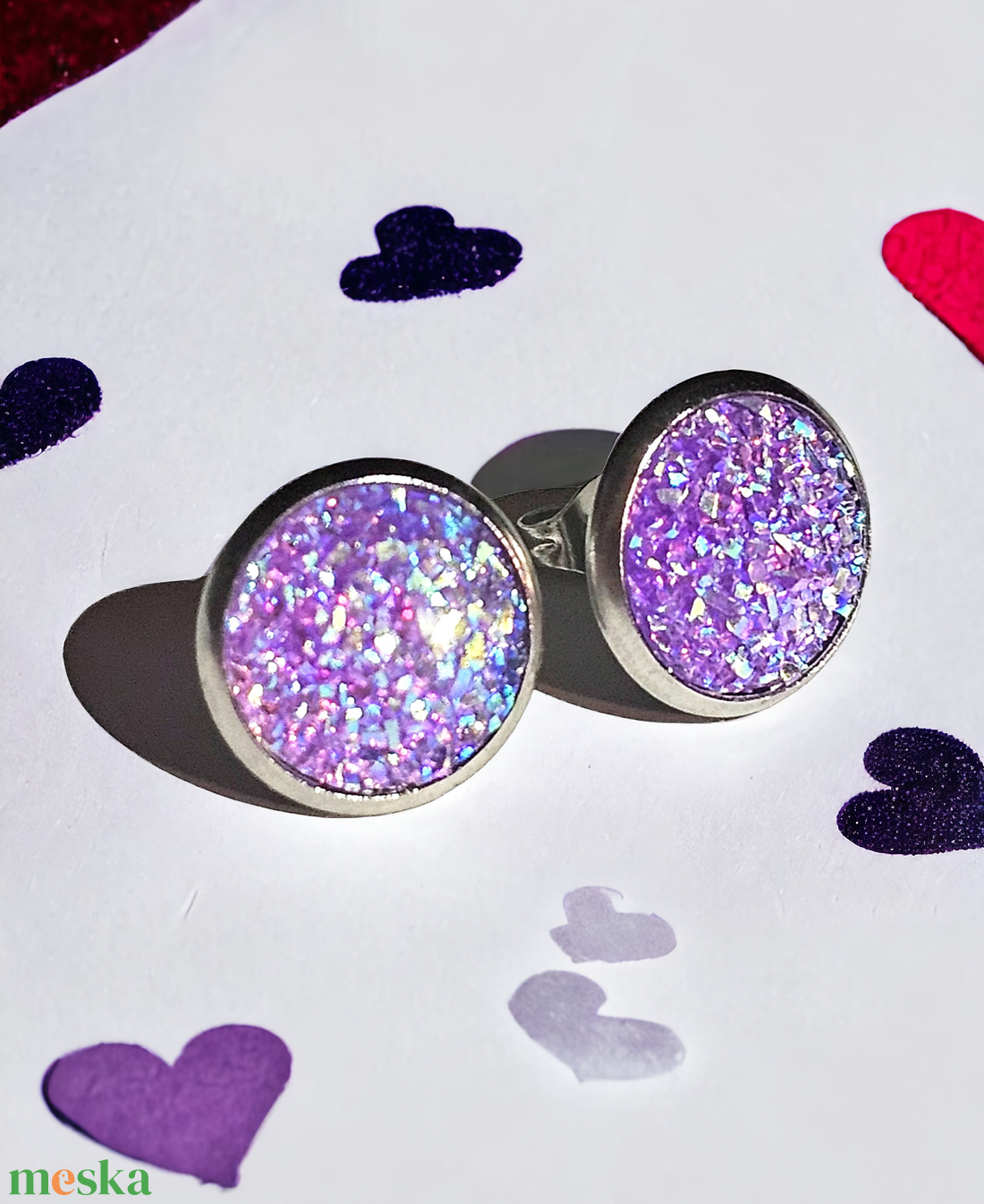 NEMESACÉL!!! Lila beszúrós fülbevaló  - ékszer - fülbevaló - pötty fülbevaló - Meska.hu