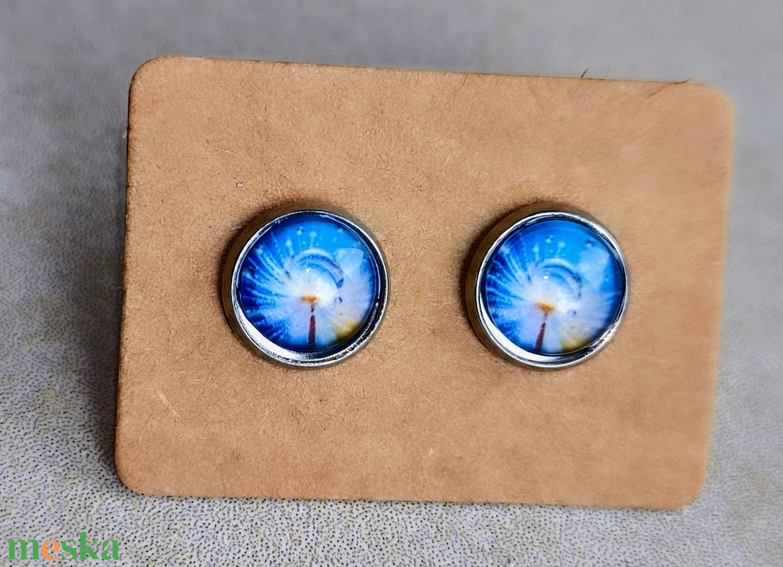 Pitypang mintás cabochon fülbevaló  - ékszer - fülbevaló - pötty fülbevaló - Meska.hu