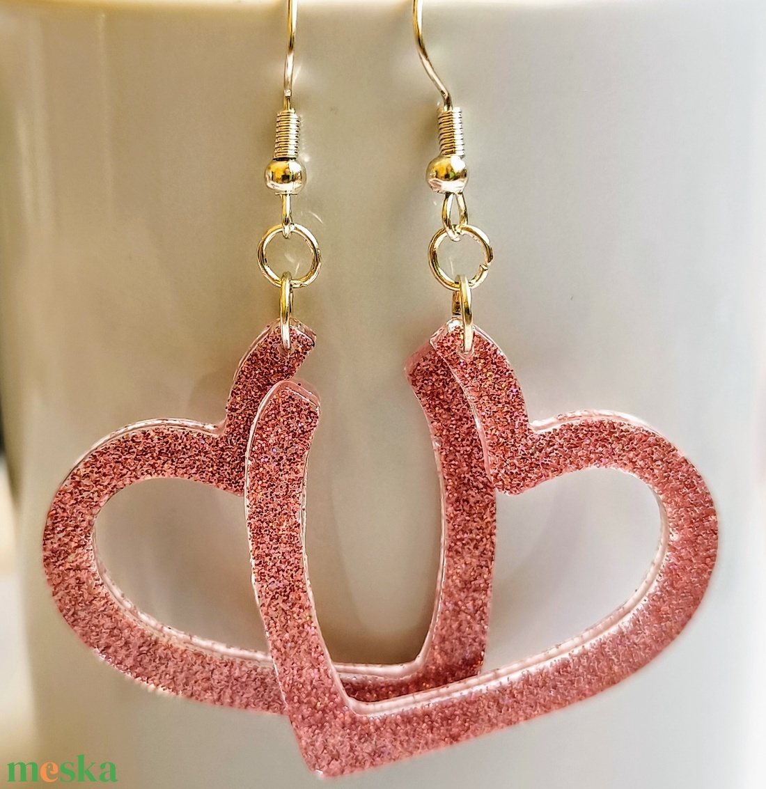 Rosegold szív fülbevaló  - ékszer - fülbevaló - lógó fülbevaló - Meska.hu