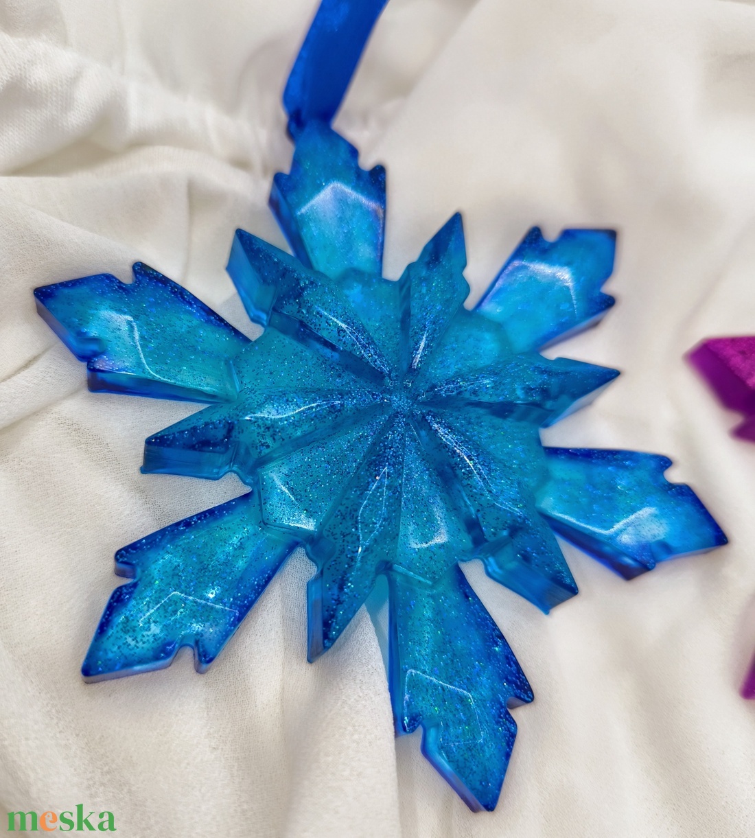 Nagy kék hópehely dísz  - karácsony - karácsonyi lakásdekoráció - karácsonyfadíszek - Meska.hu