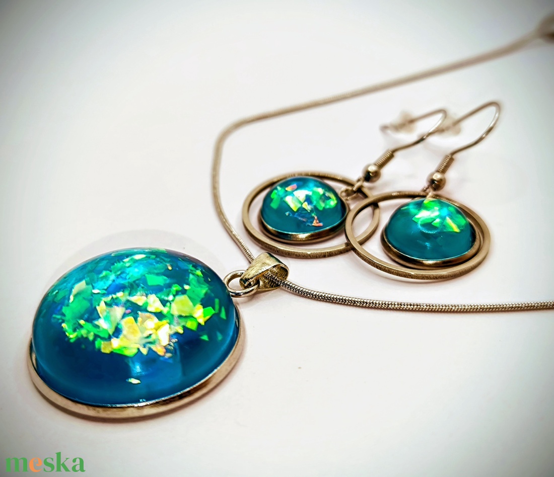 Zöldeskék nemesacél ékszerszett - ékszer - ékszerszett - Meska.hu
