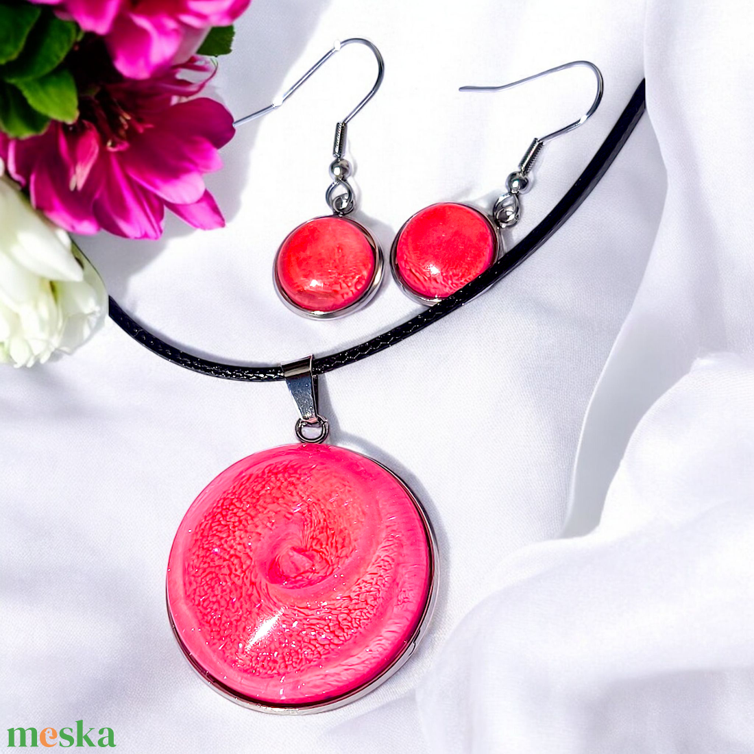 Pink epoxi ékszerszett - ékszer - ékszerszett - Meska.hu