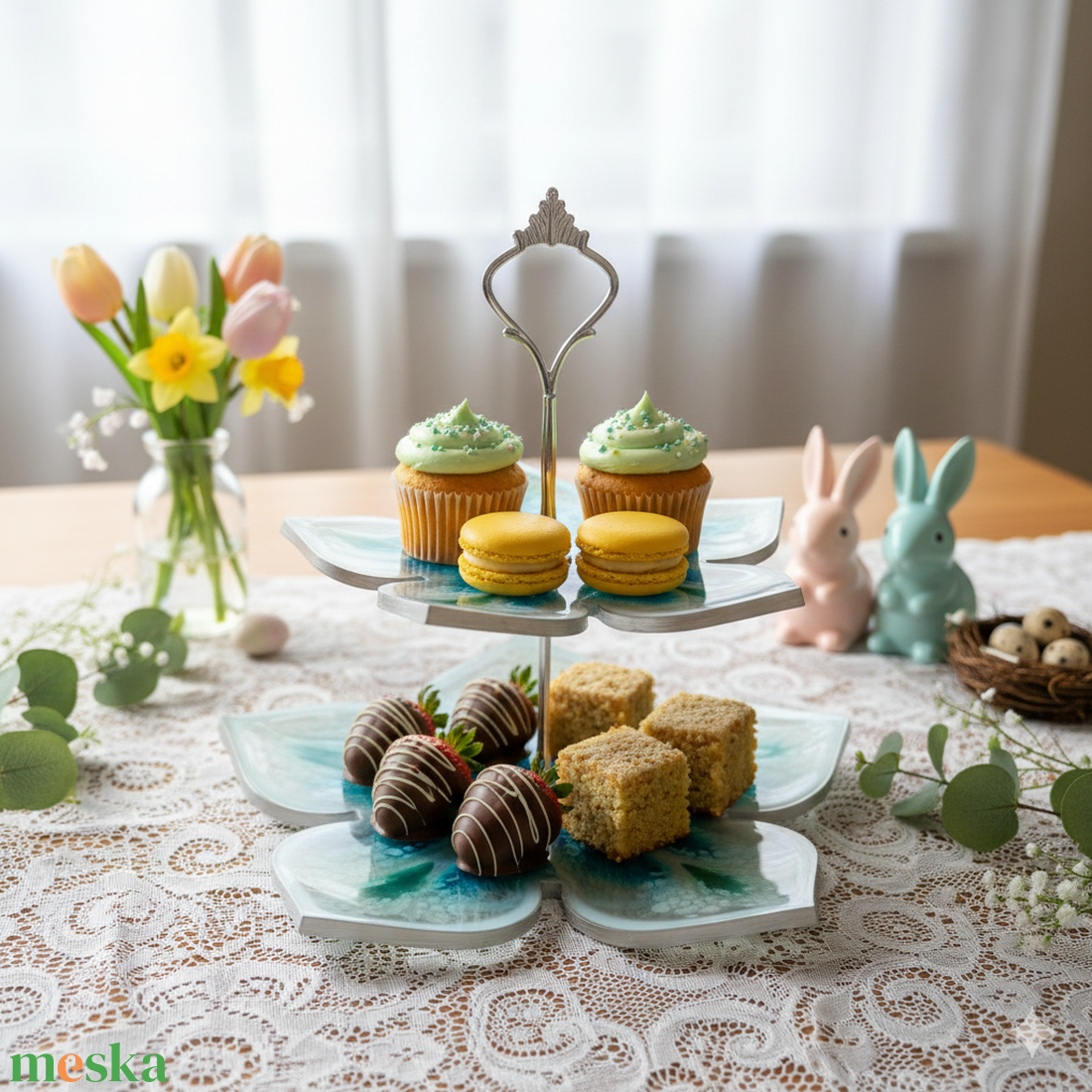 Emeletes kínáló virág alakú  - esküvő - dekoráció - tálalás - Meska.hu